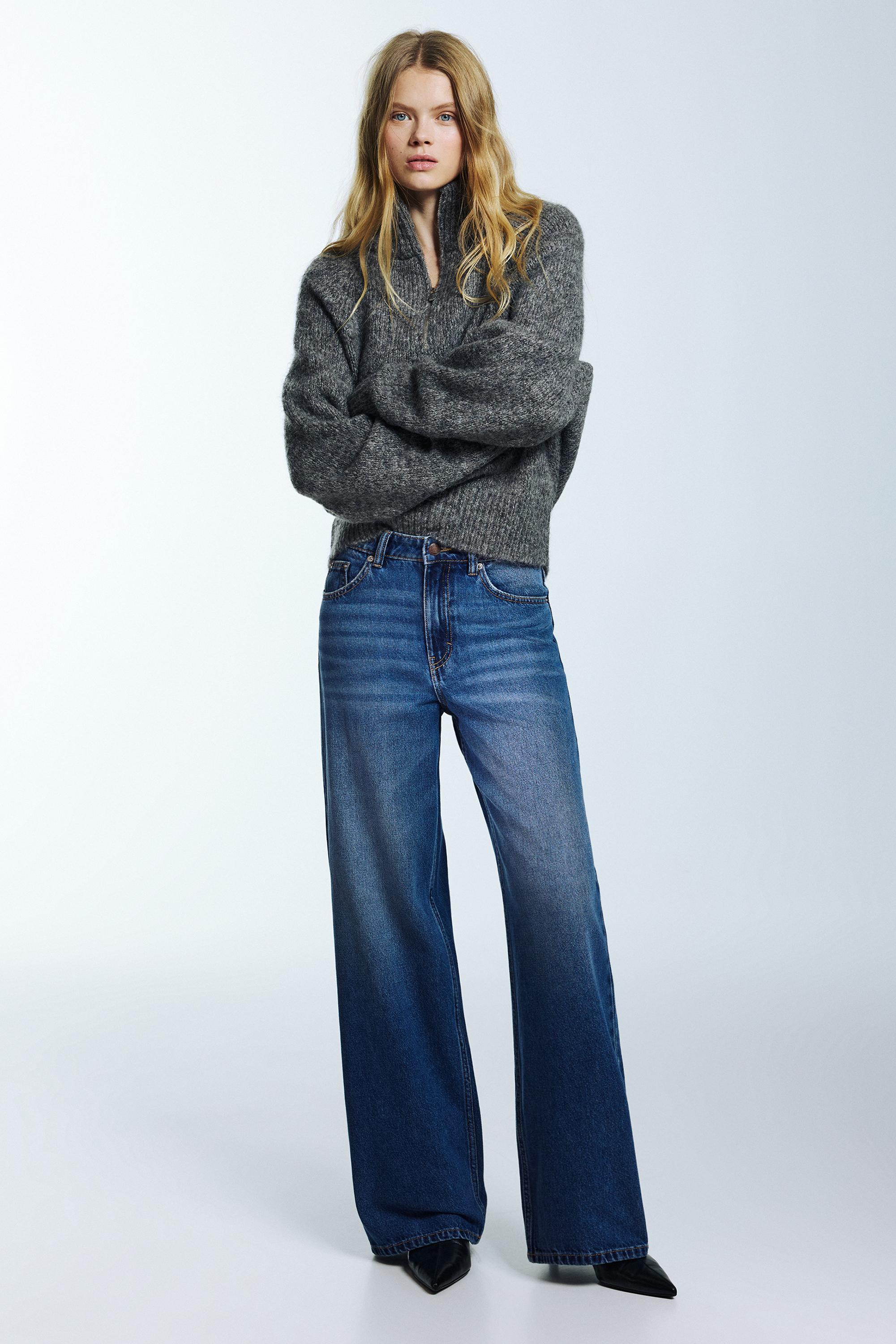 High-waist wide-leg jeans — Medium blue