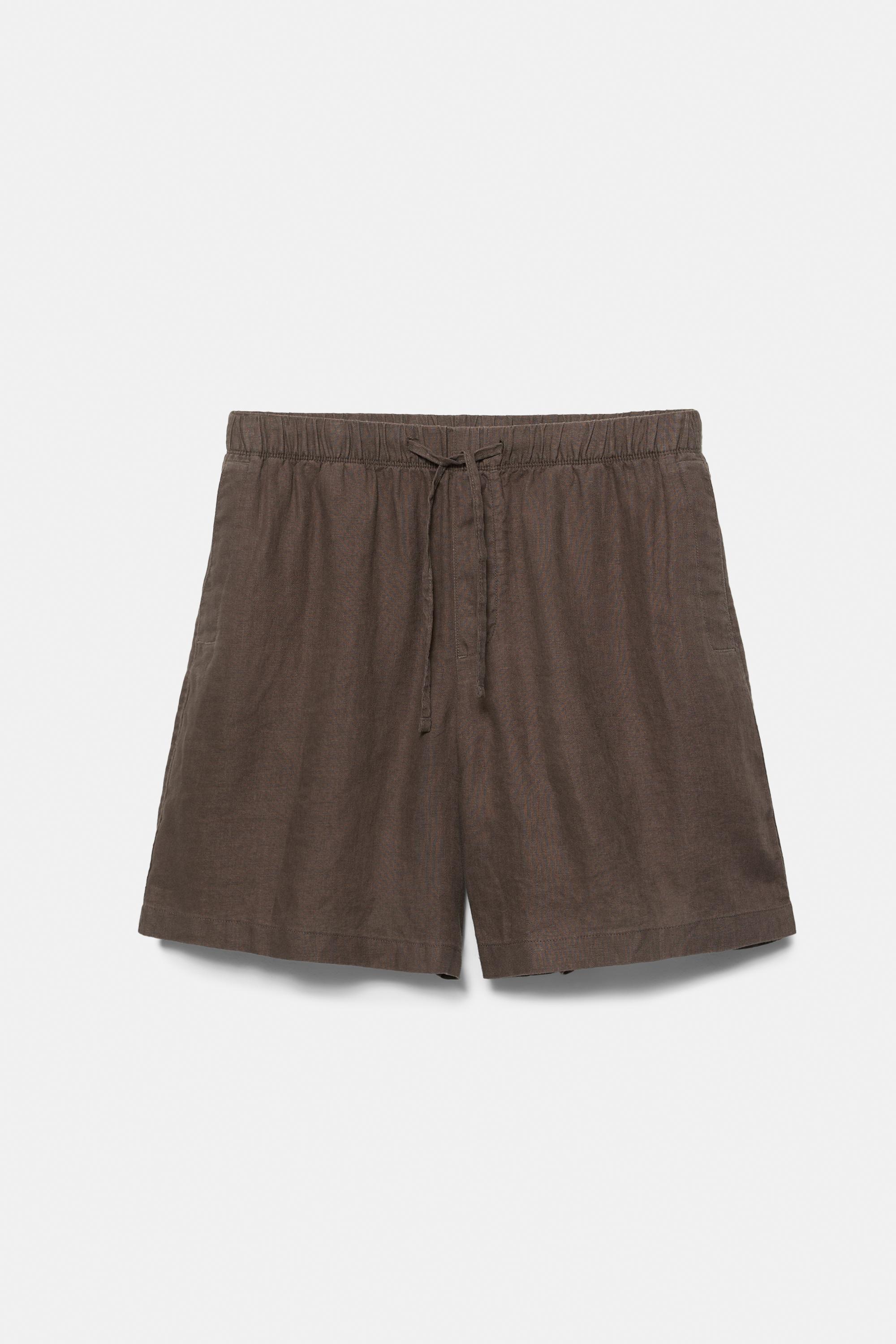 100% linen Bermuda sweat shorts — Brown