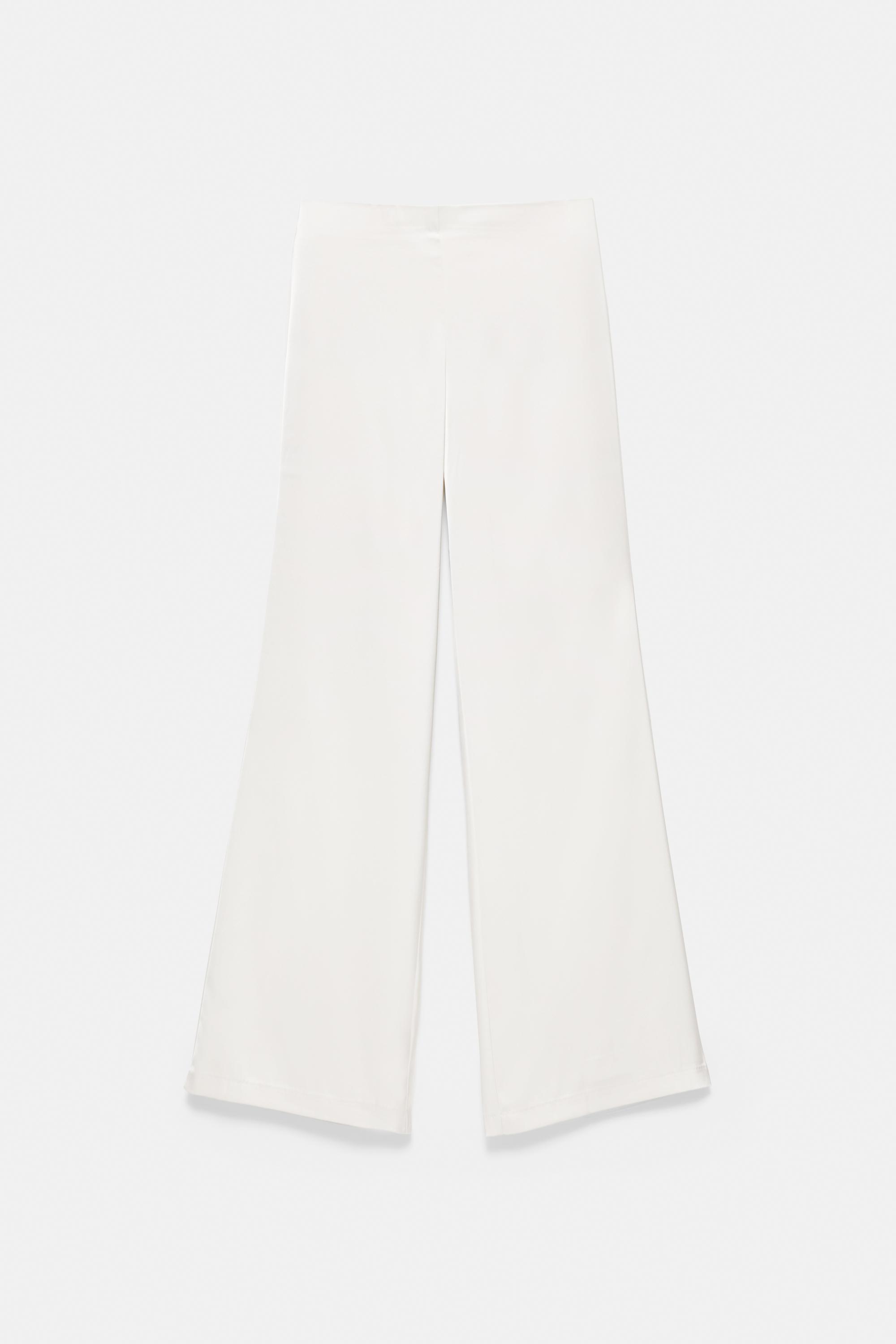 Satin straight-leg trousers — Ecru