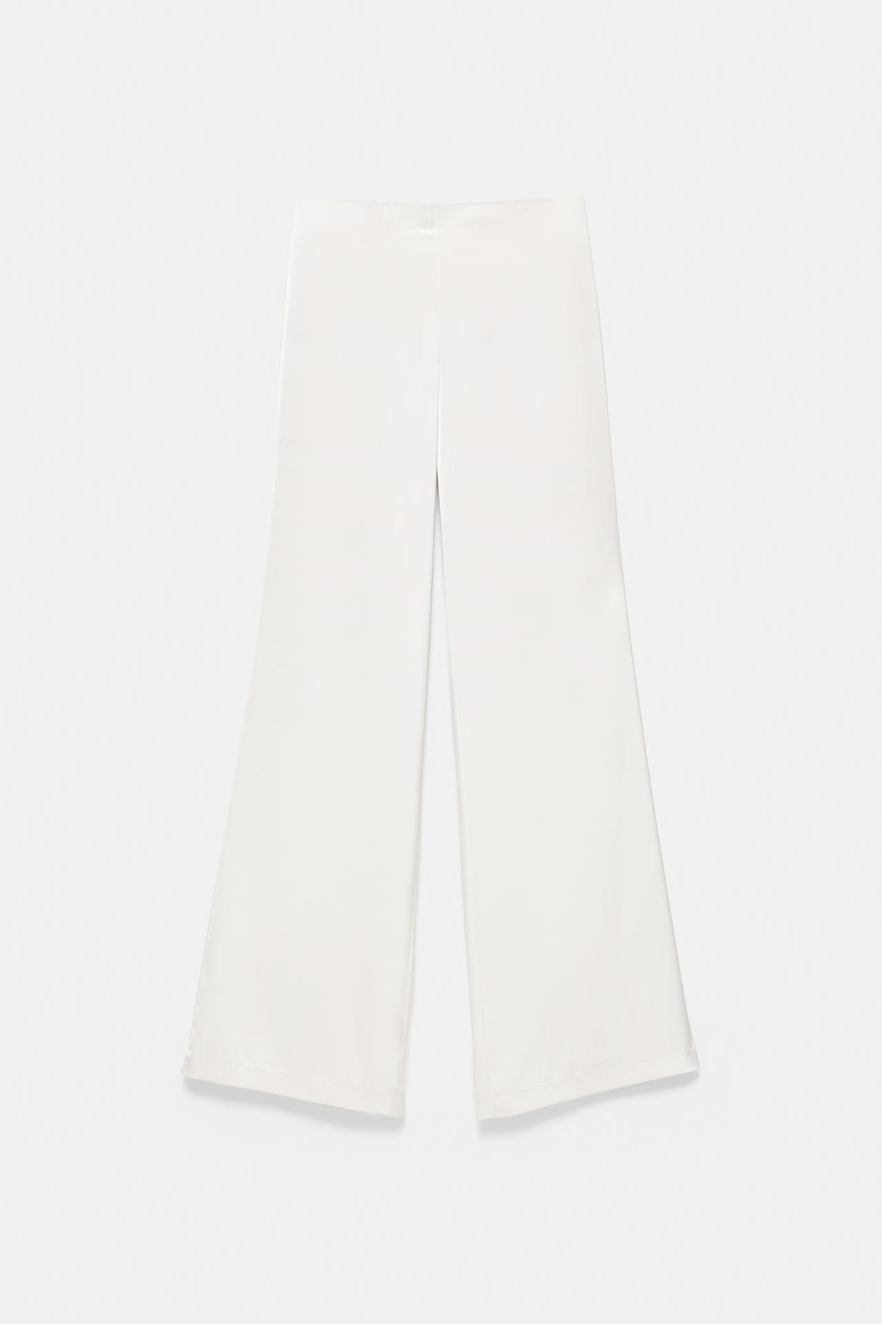 Satin straight-leg trousers — Ecru