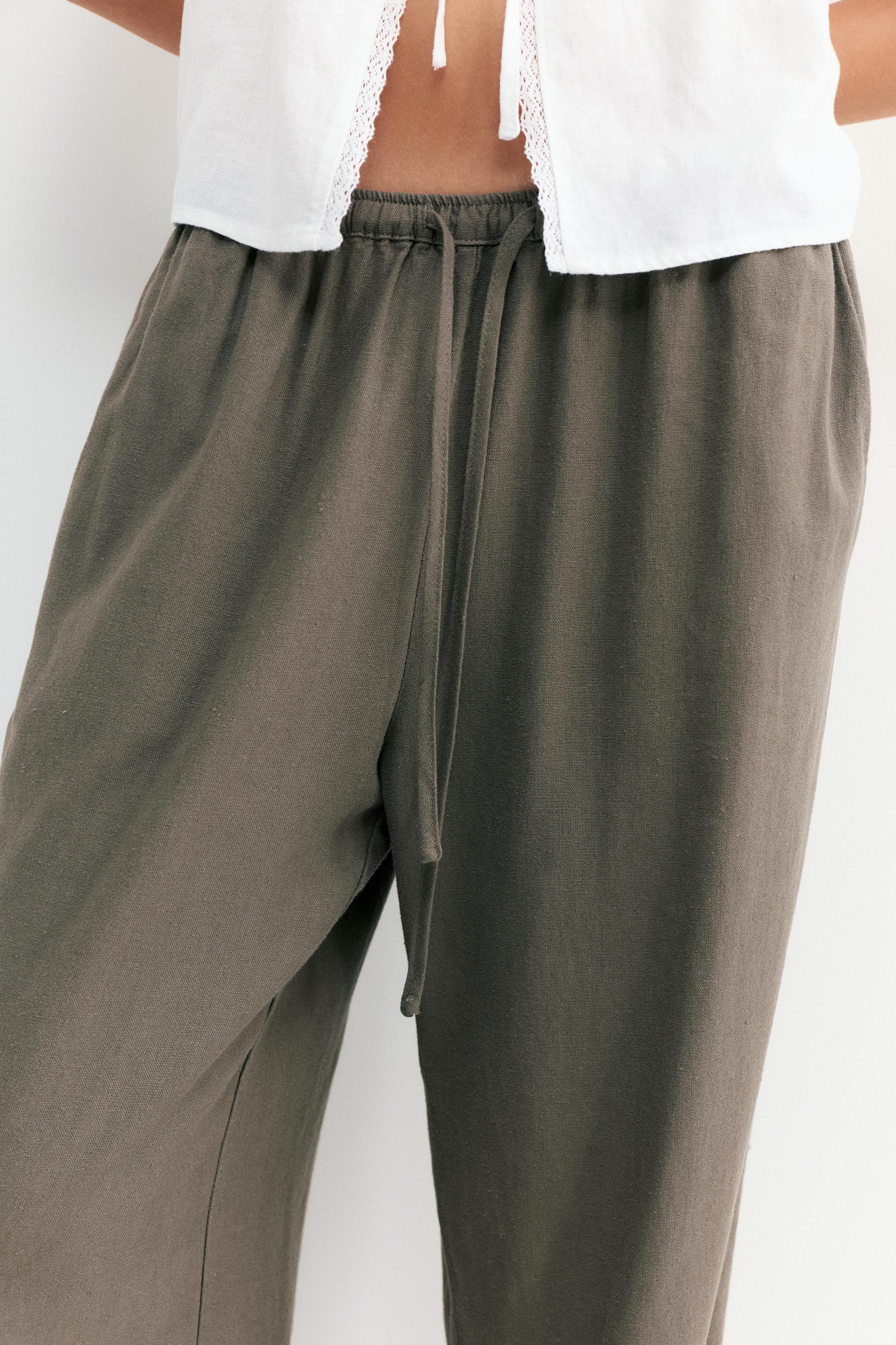 Flowy trousers with linen — Mole brown
