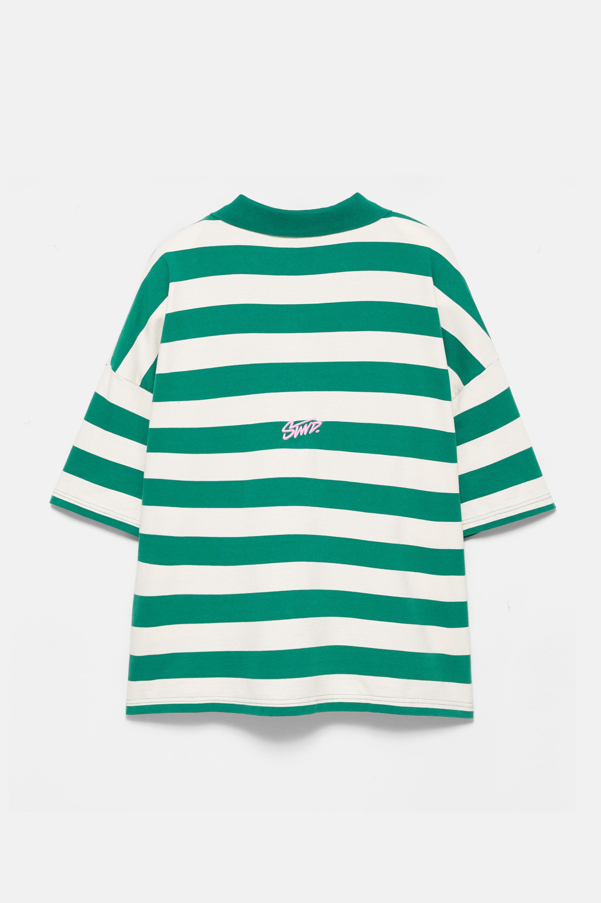 Çizgili boxy polo t-shirt - Görsel 7