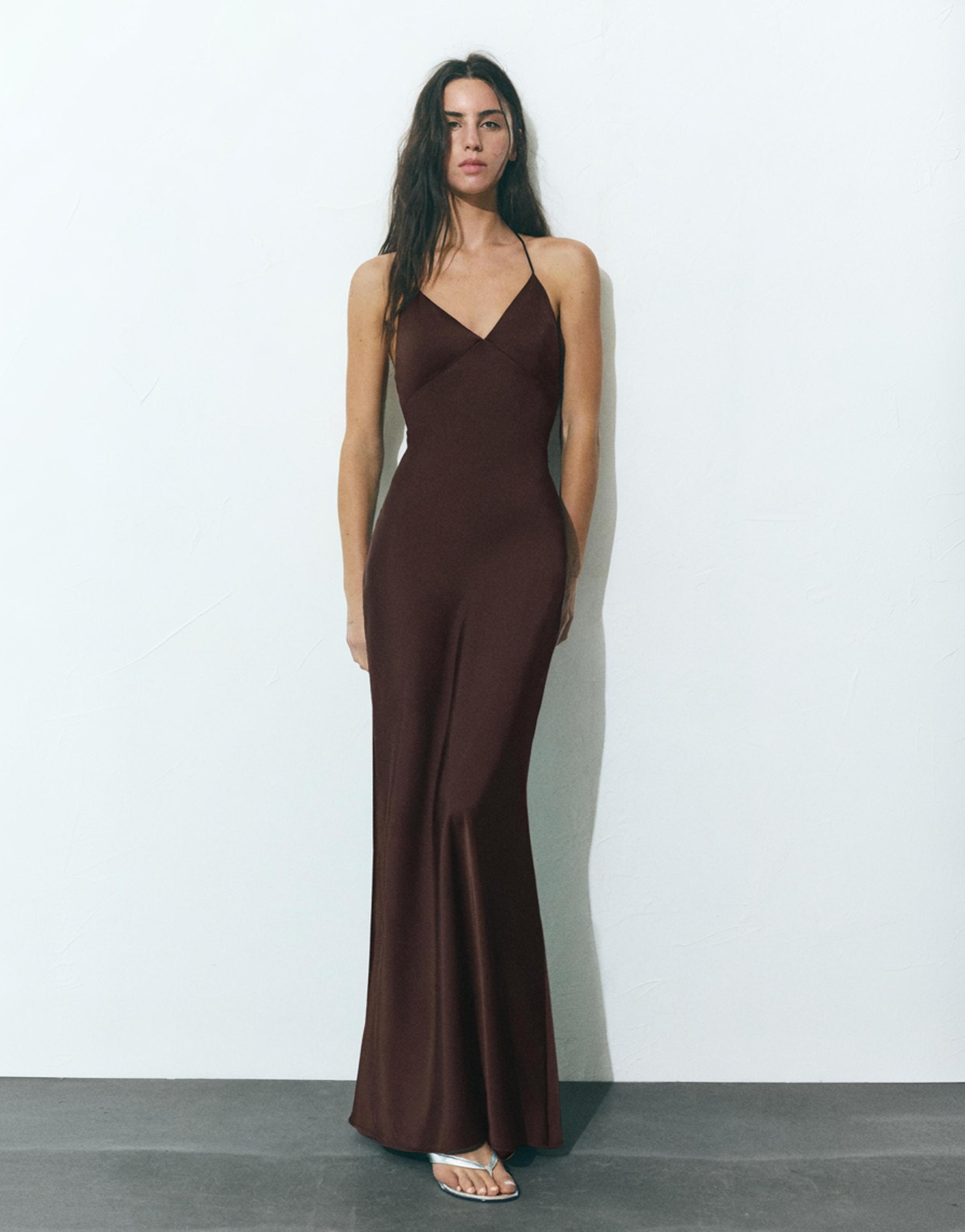 Saten askılı sırt dekolteli elbise - Görsel 8