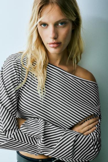 Asymmetric long sleeve top — Striped 3