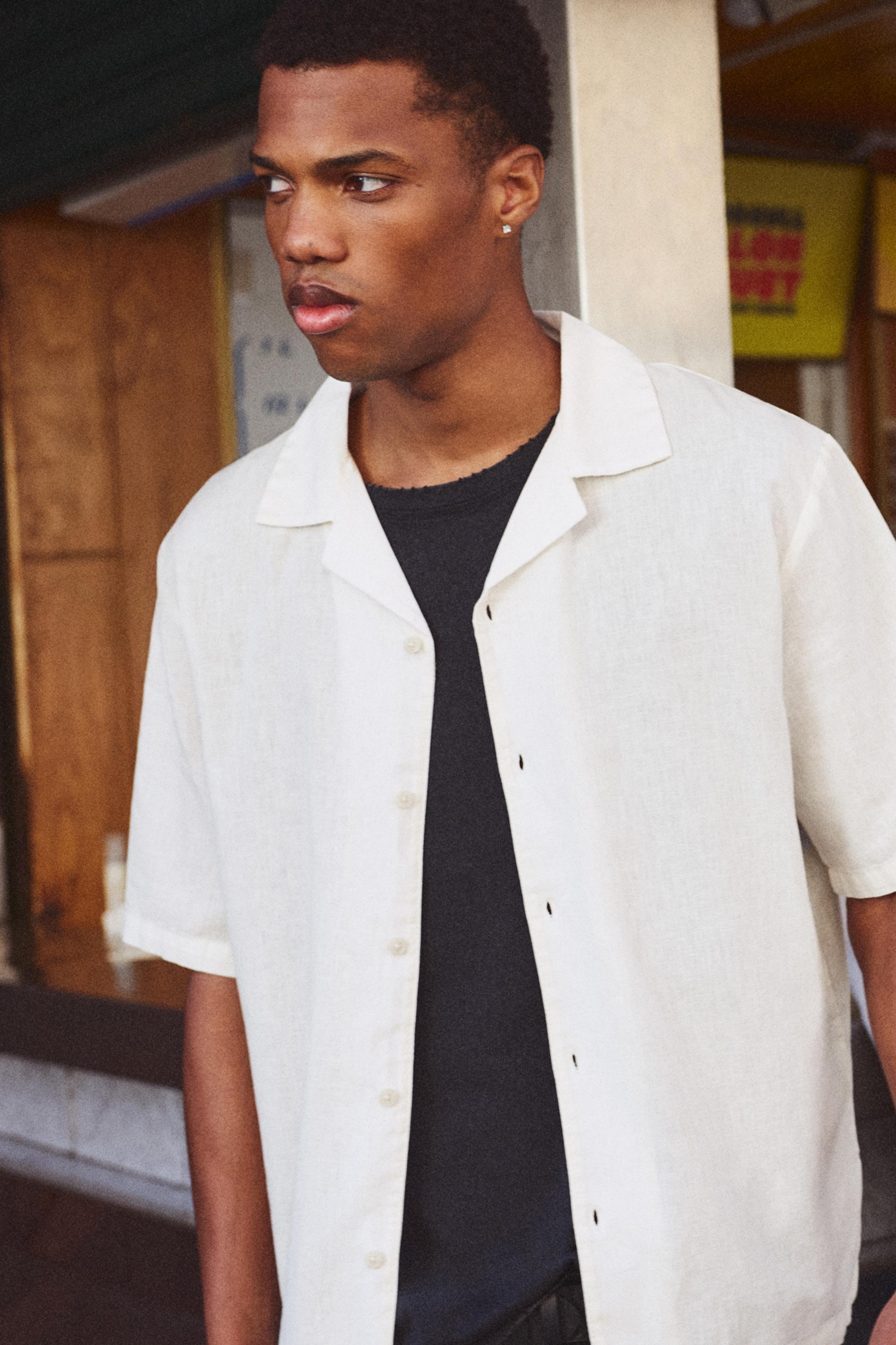 Short sleeve linen blend shirt — Off white