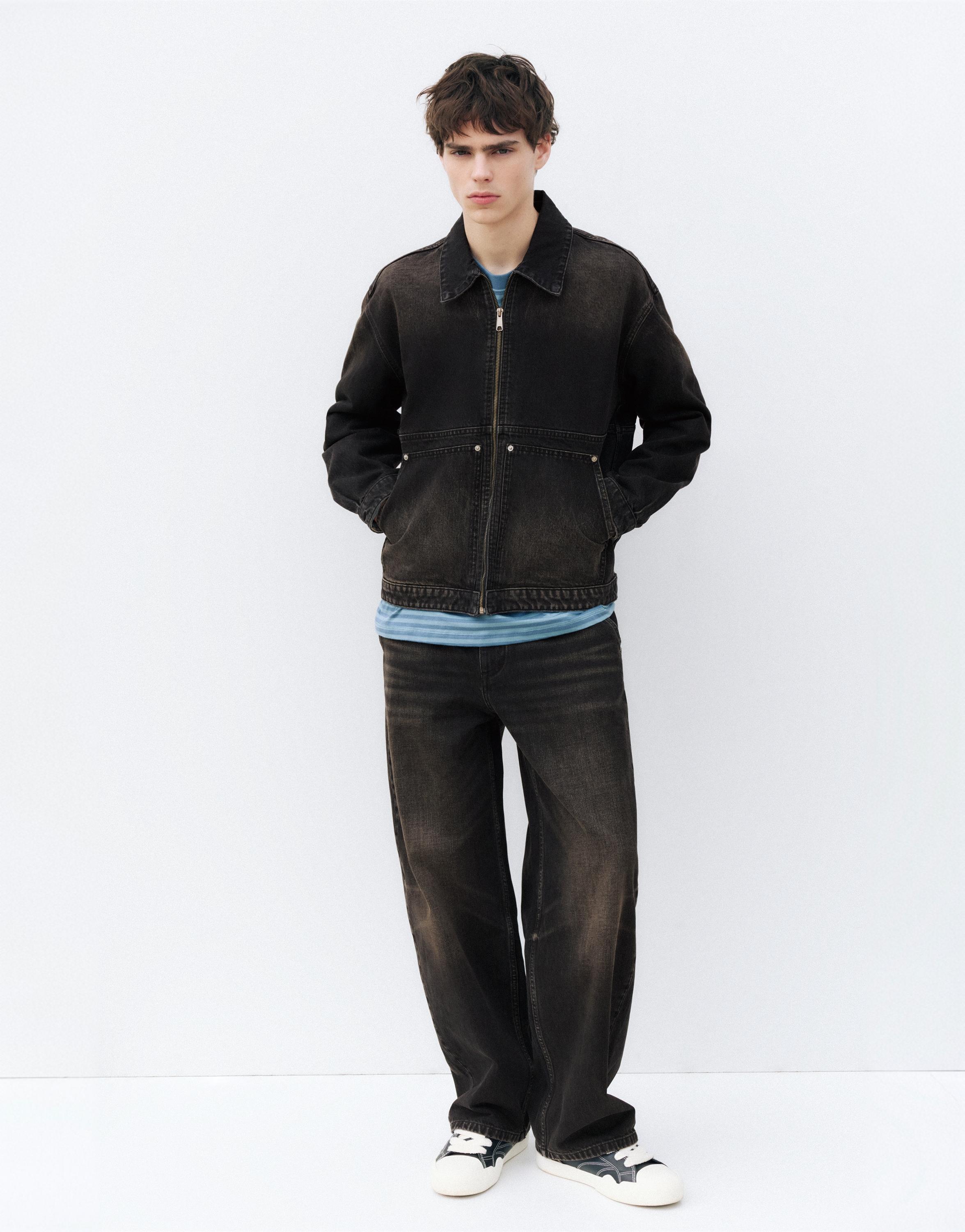 Denim jacket with pockets — Faded black