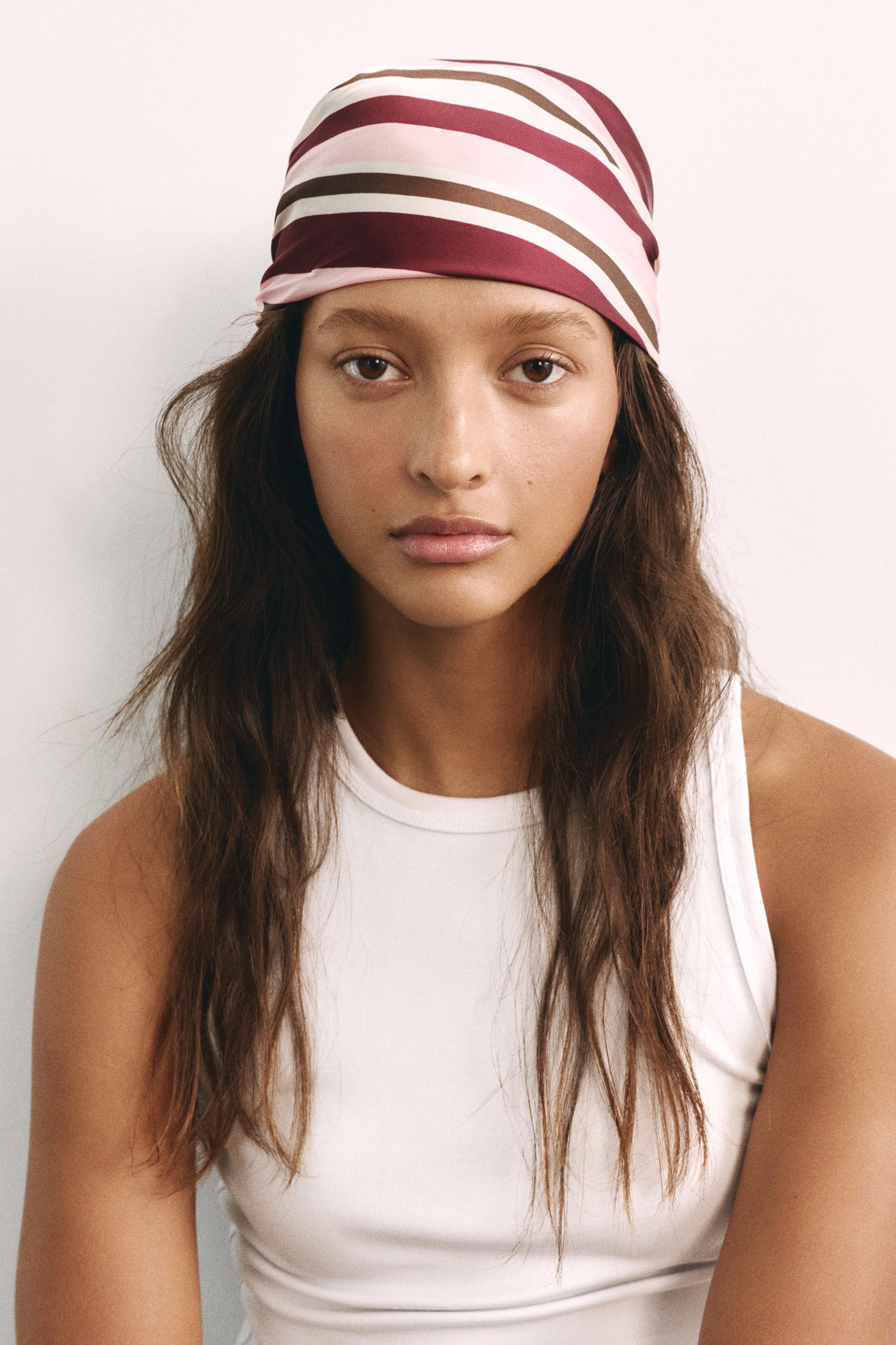 Striped satin scarf — Pink