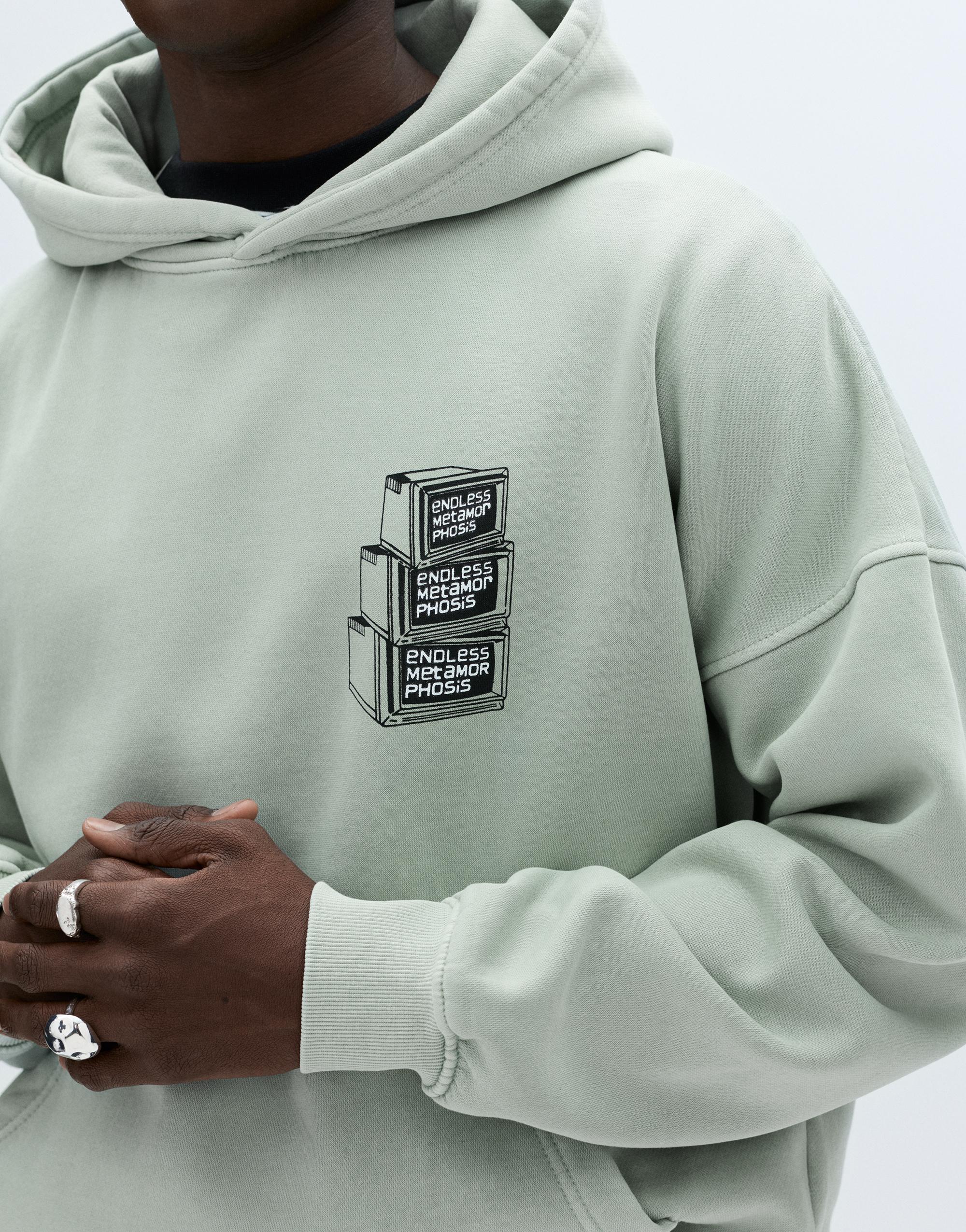 Oversize kapüşonlu grafik baskılı sweatshirt - Görsel 5