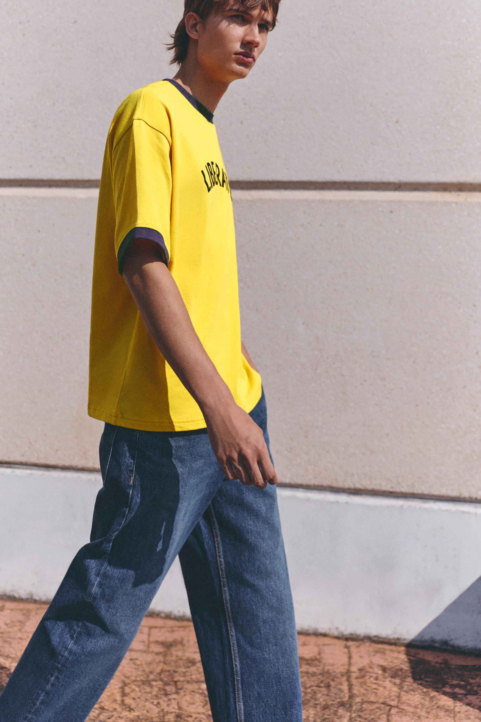 Graphic print T-shirt with trims — Yellow