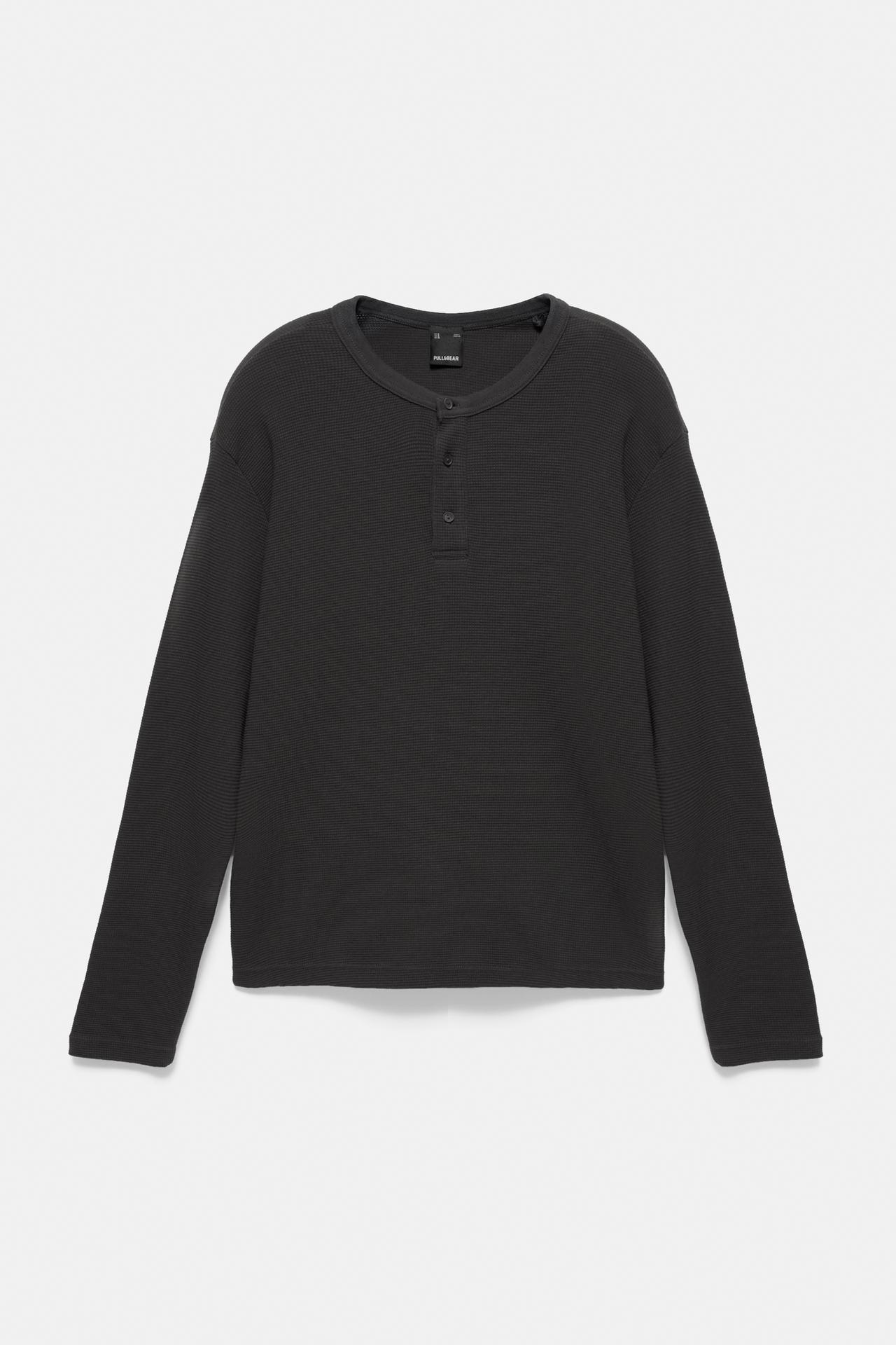 Long sleeve Henley T-shirt — Anthracite grey
