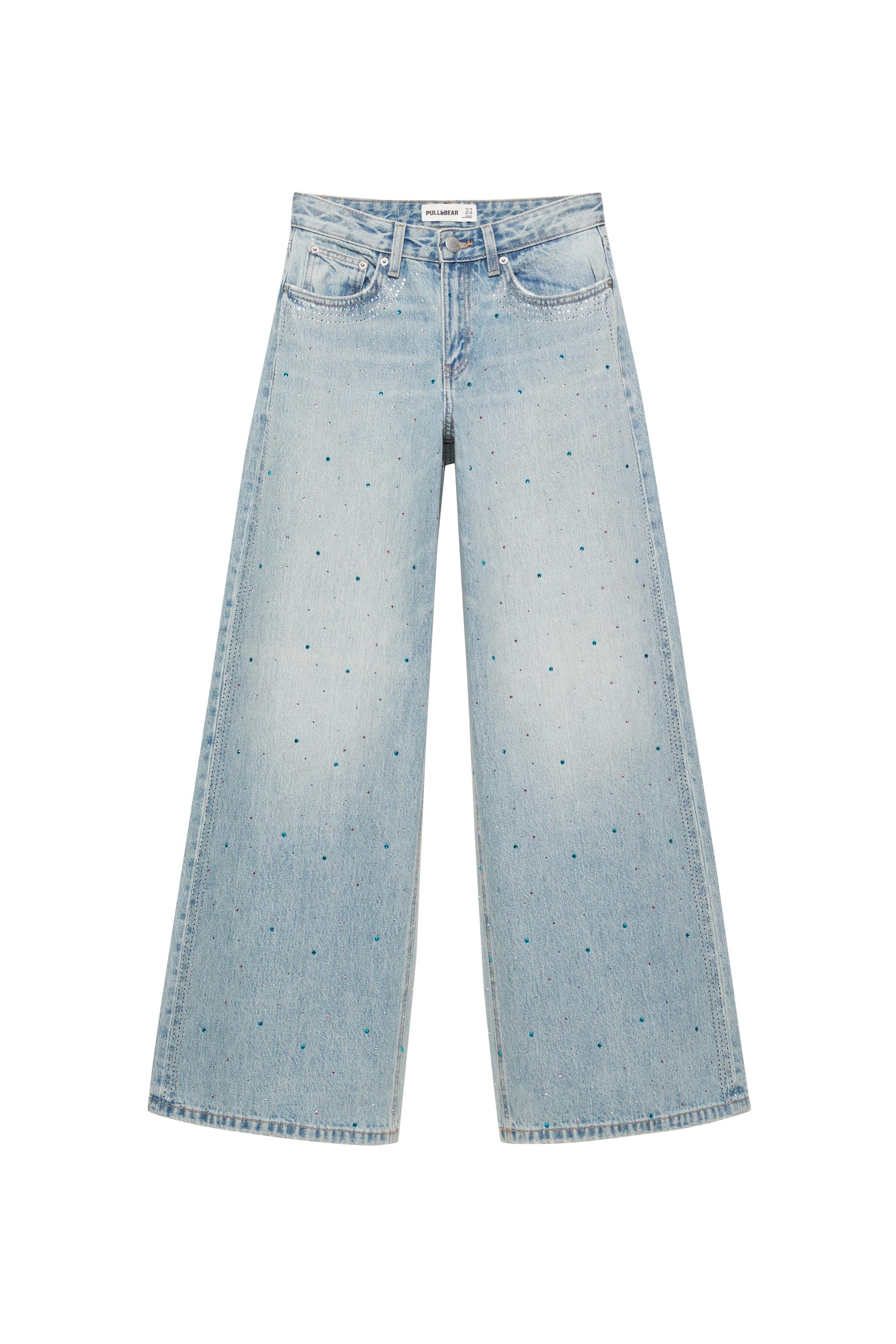 Pull&Bear Işıltılı geniş paça jean görsel 2