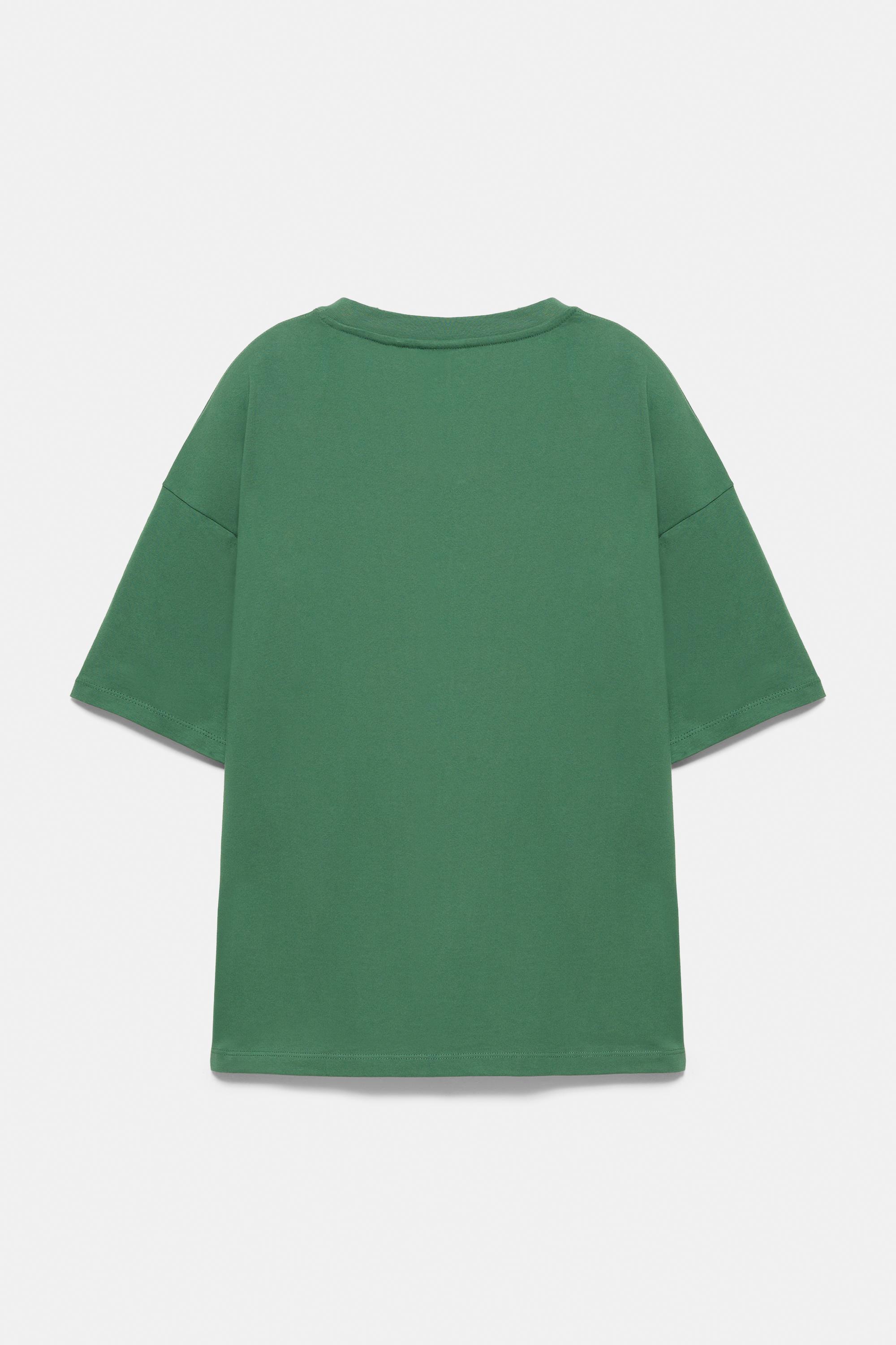 Relaxed embroidered T-shirt — Dark green marl