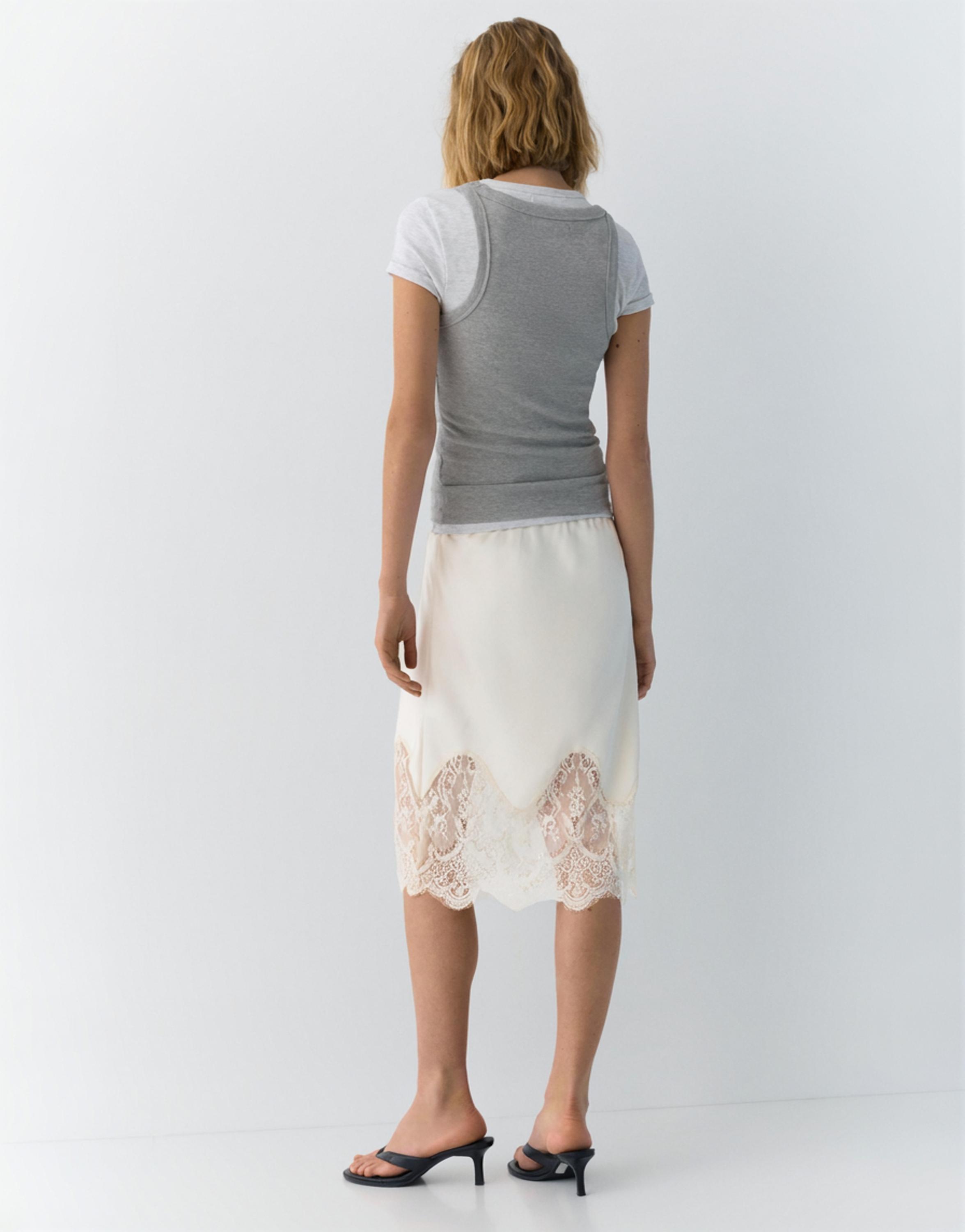 Dantel detaylı midi etek