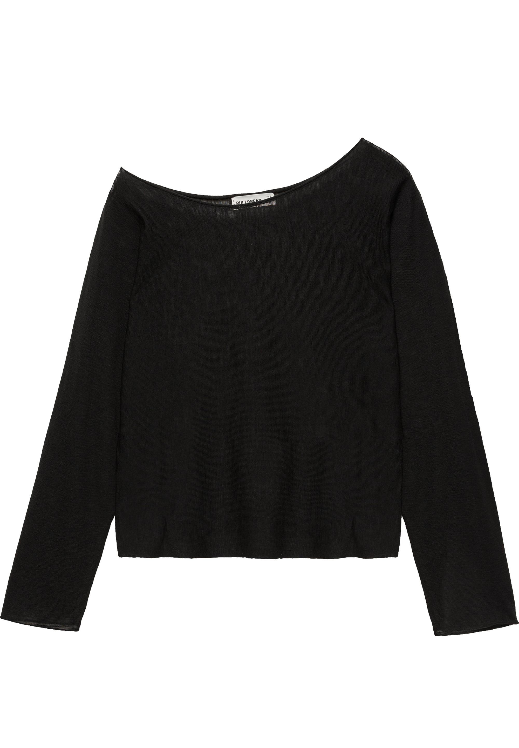 Fine knit asymmetric T-shirt — Black