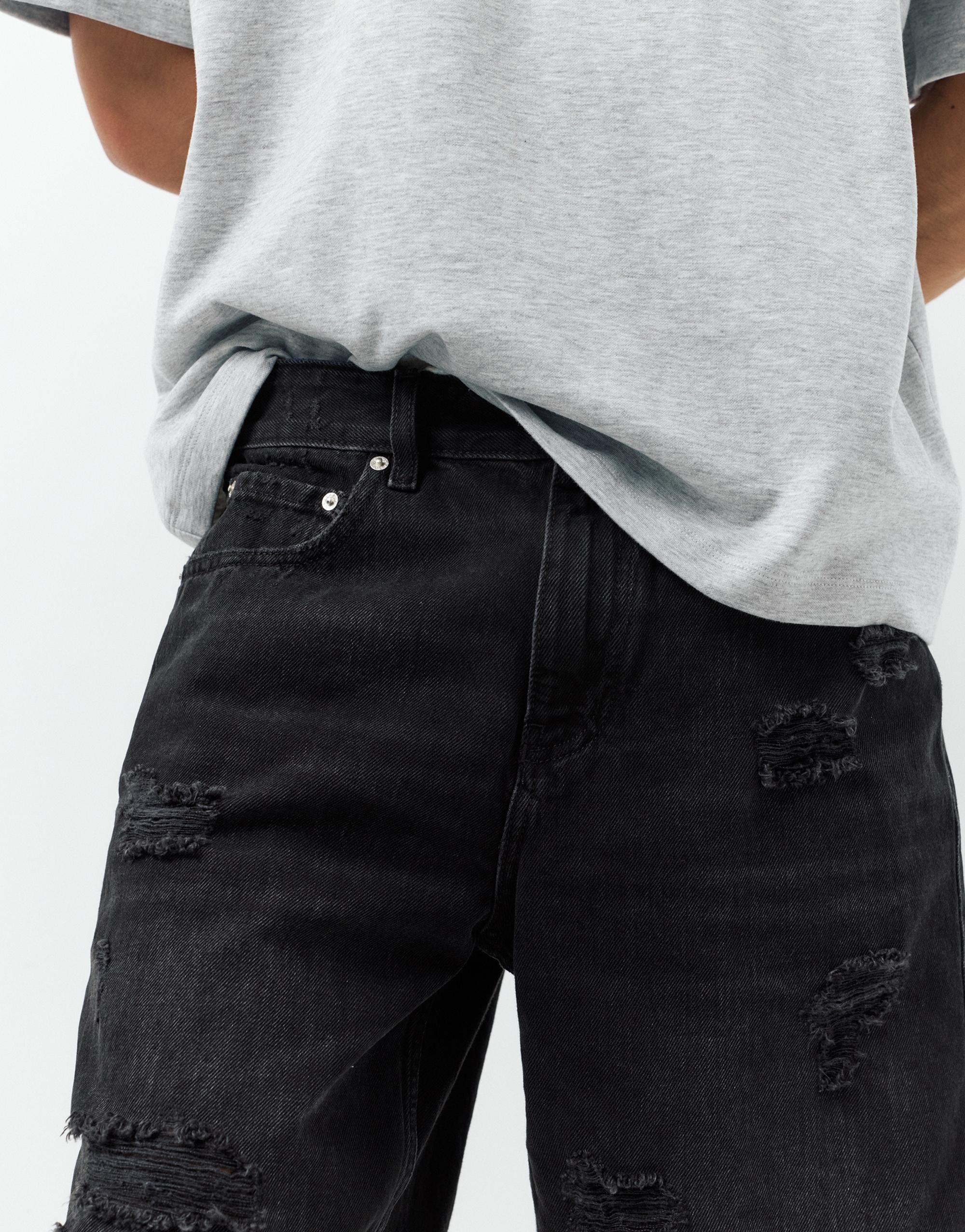Straight-leg denim Bermuda shorts — Faded black