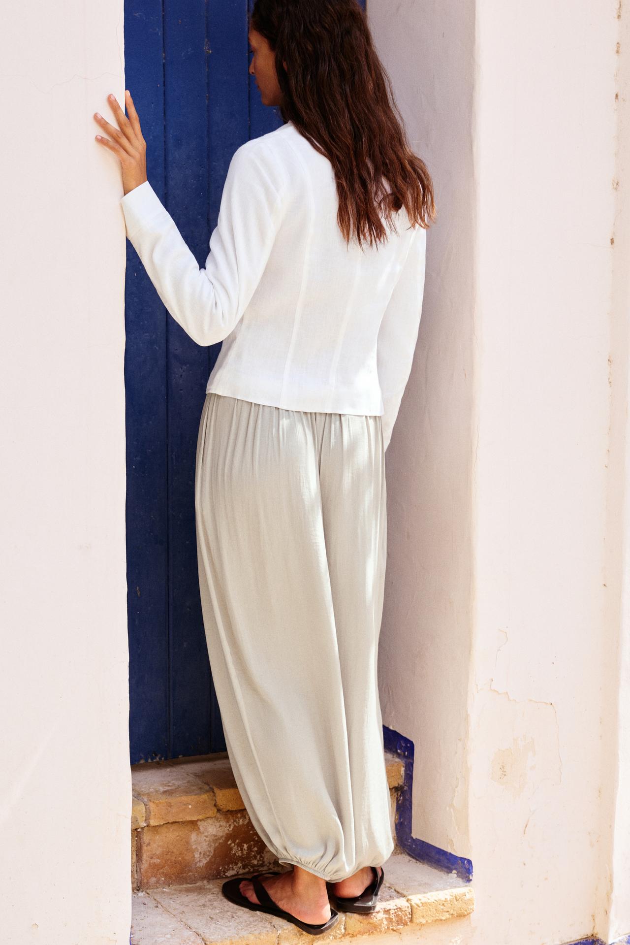 Satin sarouel trousers — Pale grey
