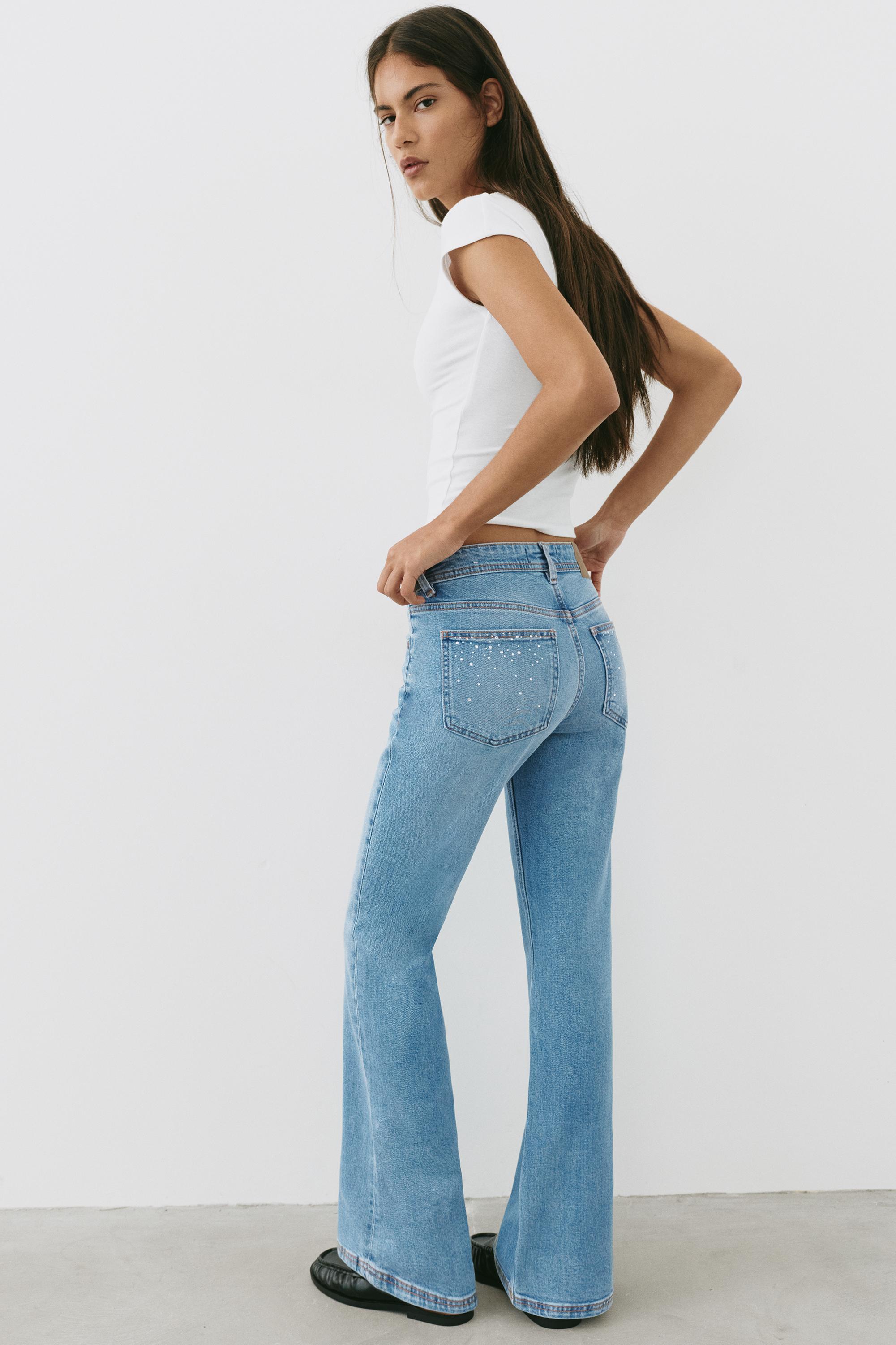 Rhinestone boot-cut jeans — Medium blue