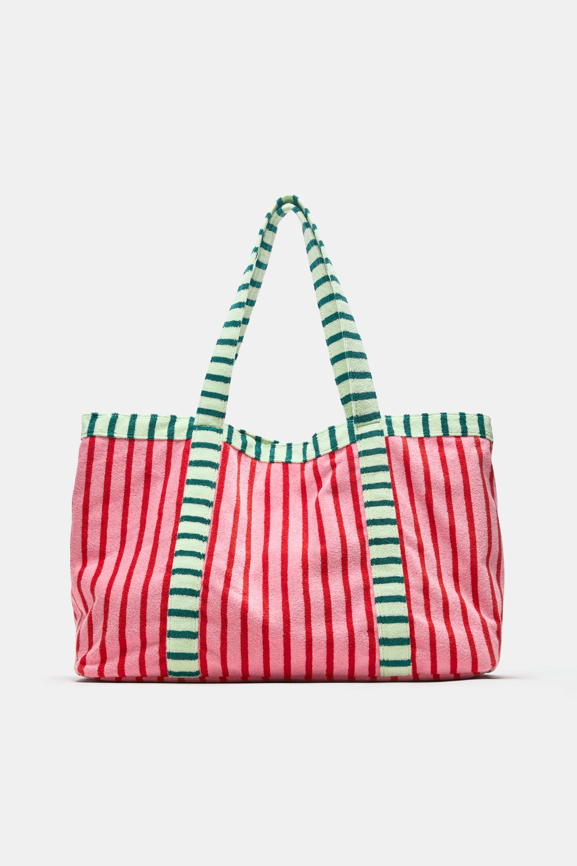 Striped towelling shopper bag — Pink