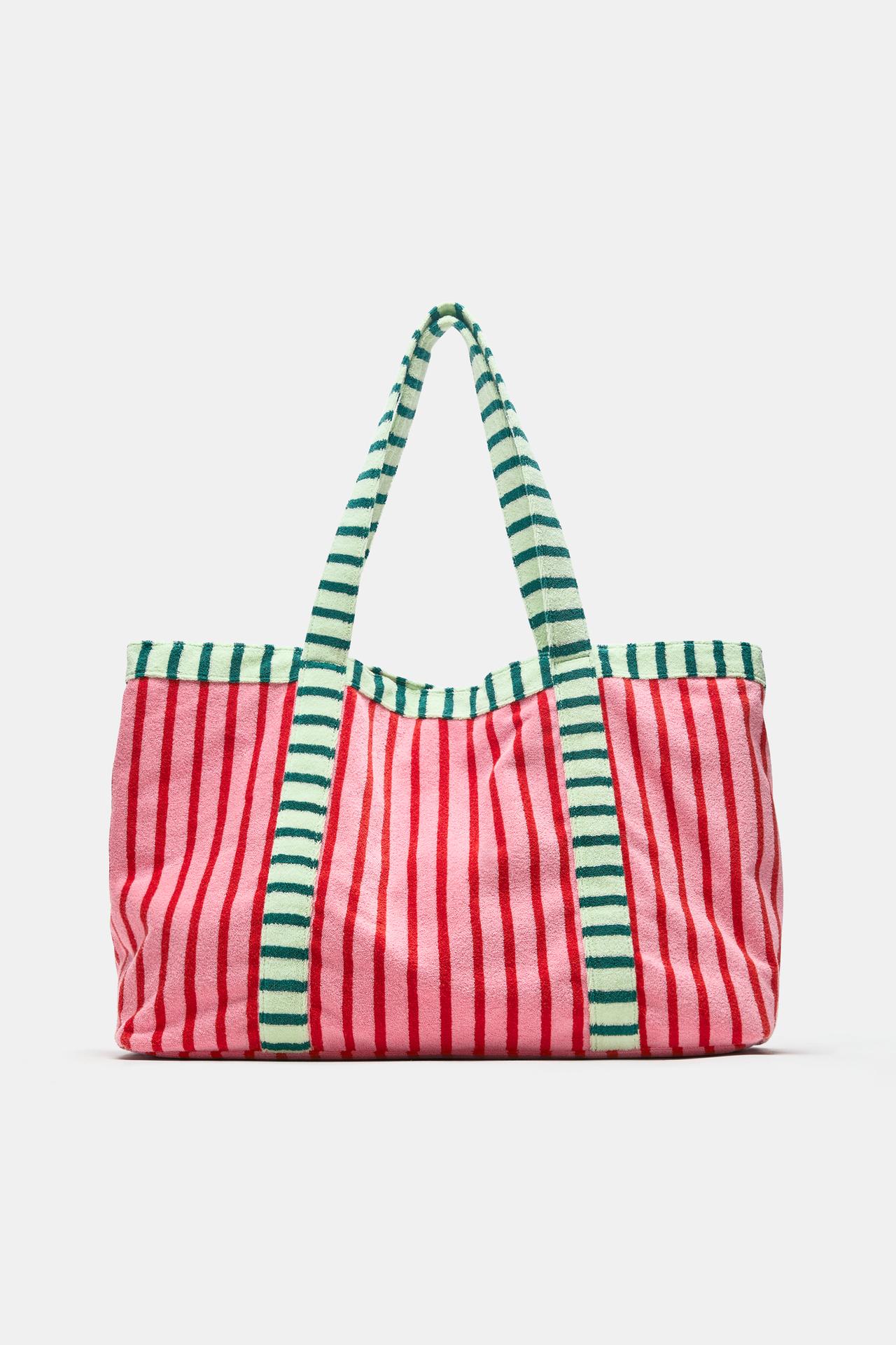 Striped towelling shopper bag — Pink