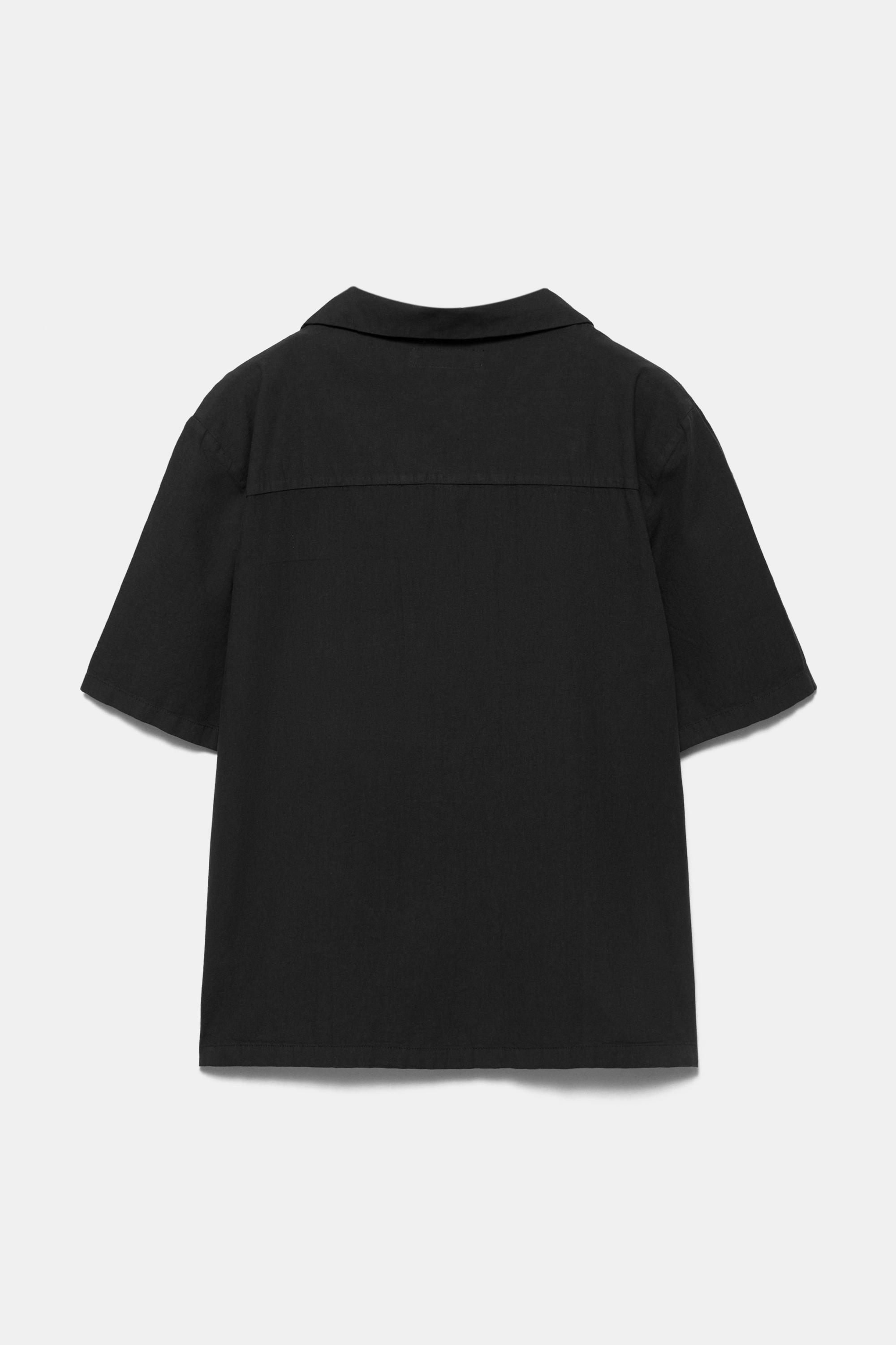 Short sleeve linen blend shirt — Black