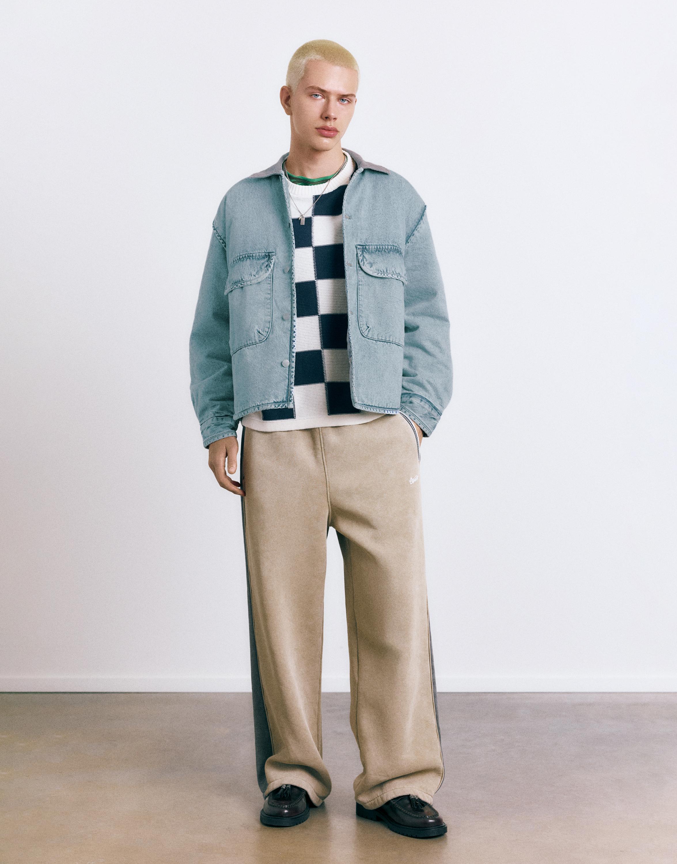 Kontrast yakalı denim ceket - Görsel 14