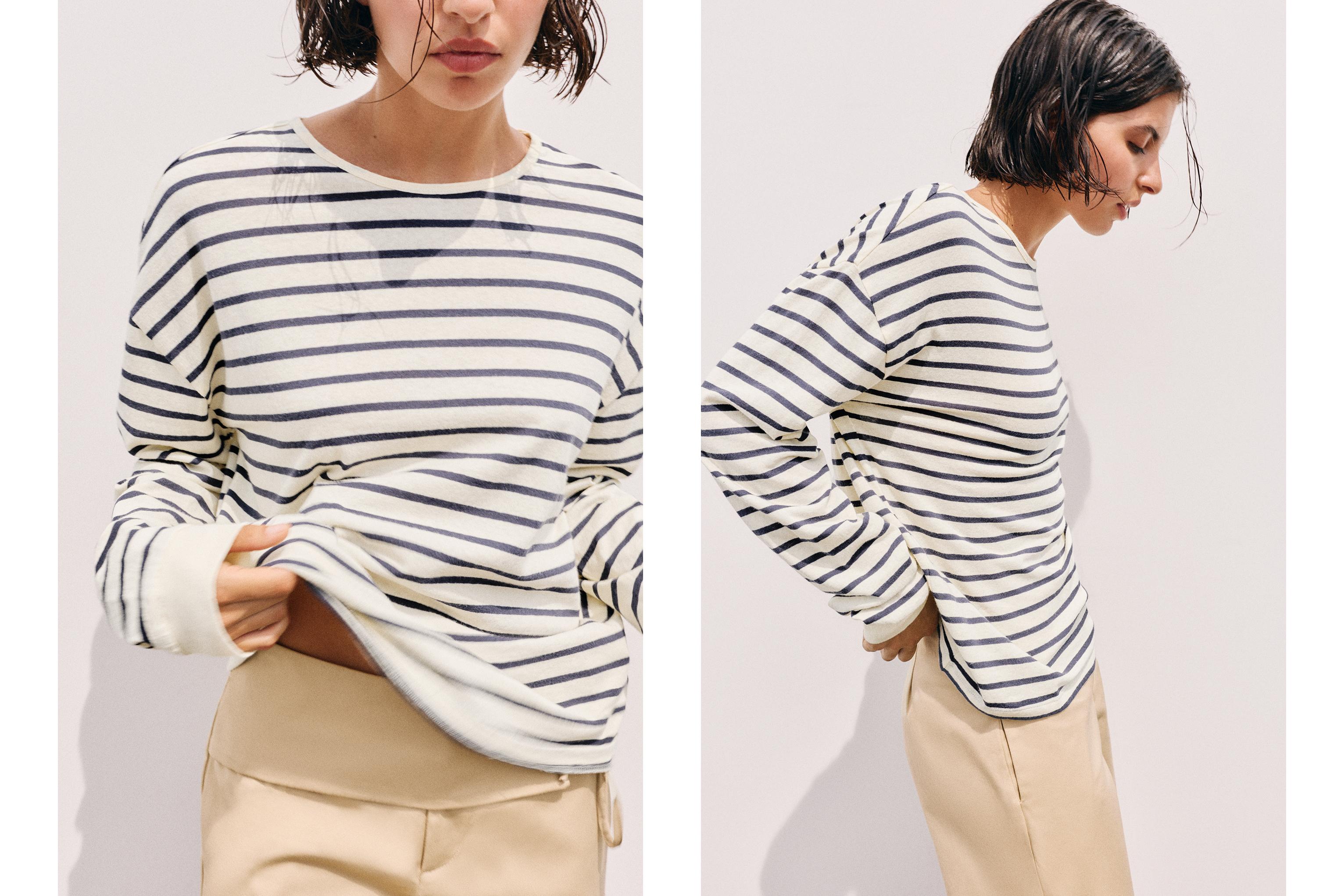 Oversize long sleeve striped T-shirt — Vanilla