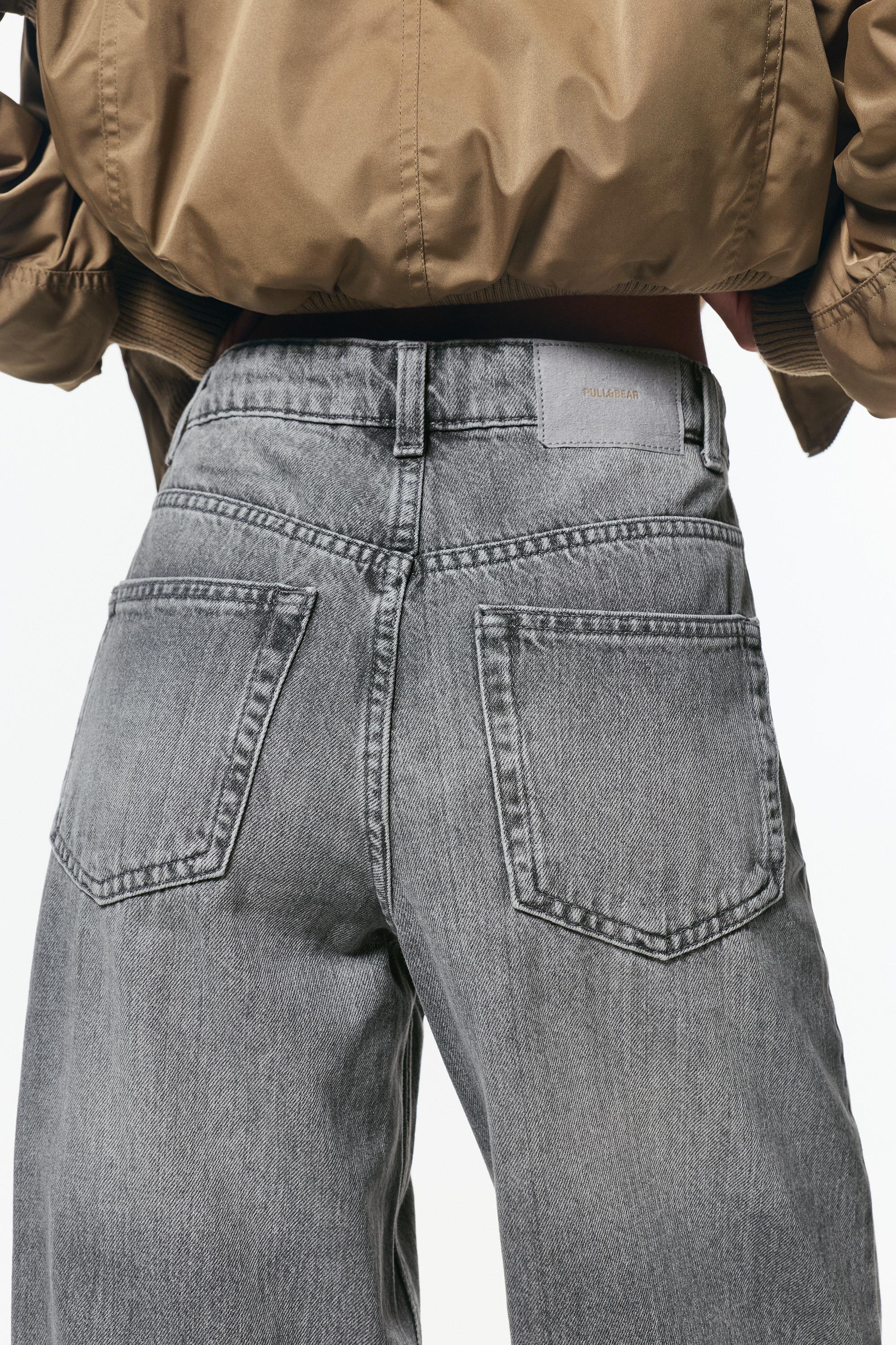 High-waist wide-leg jeans — Medium grey