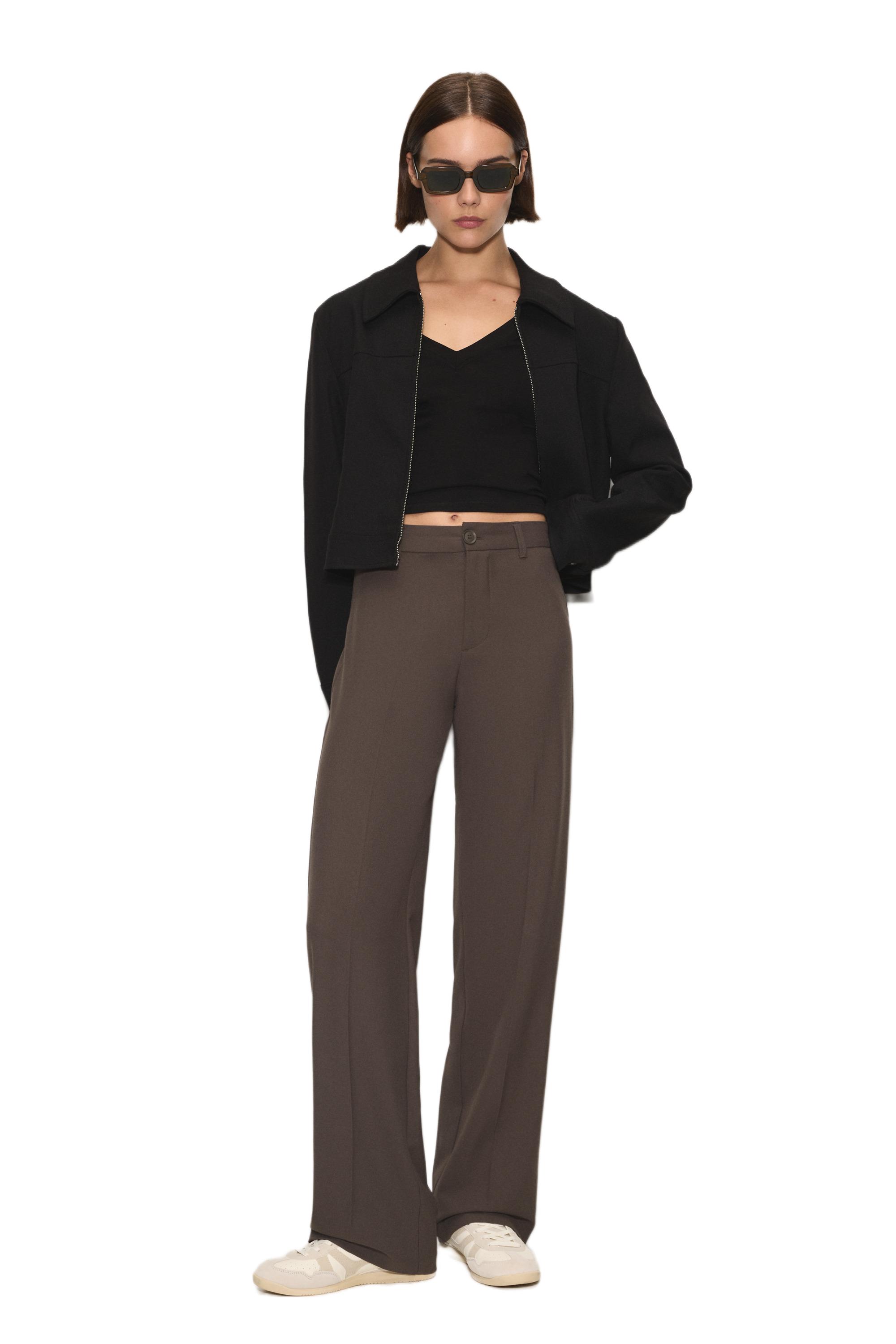 Smart high-waist straight-leg trousers — Dark brown