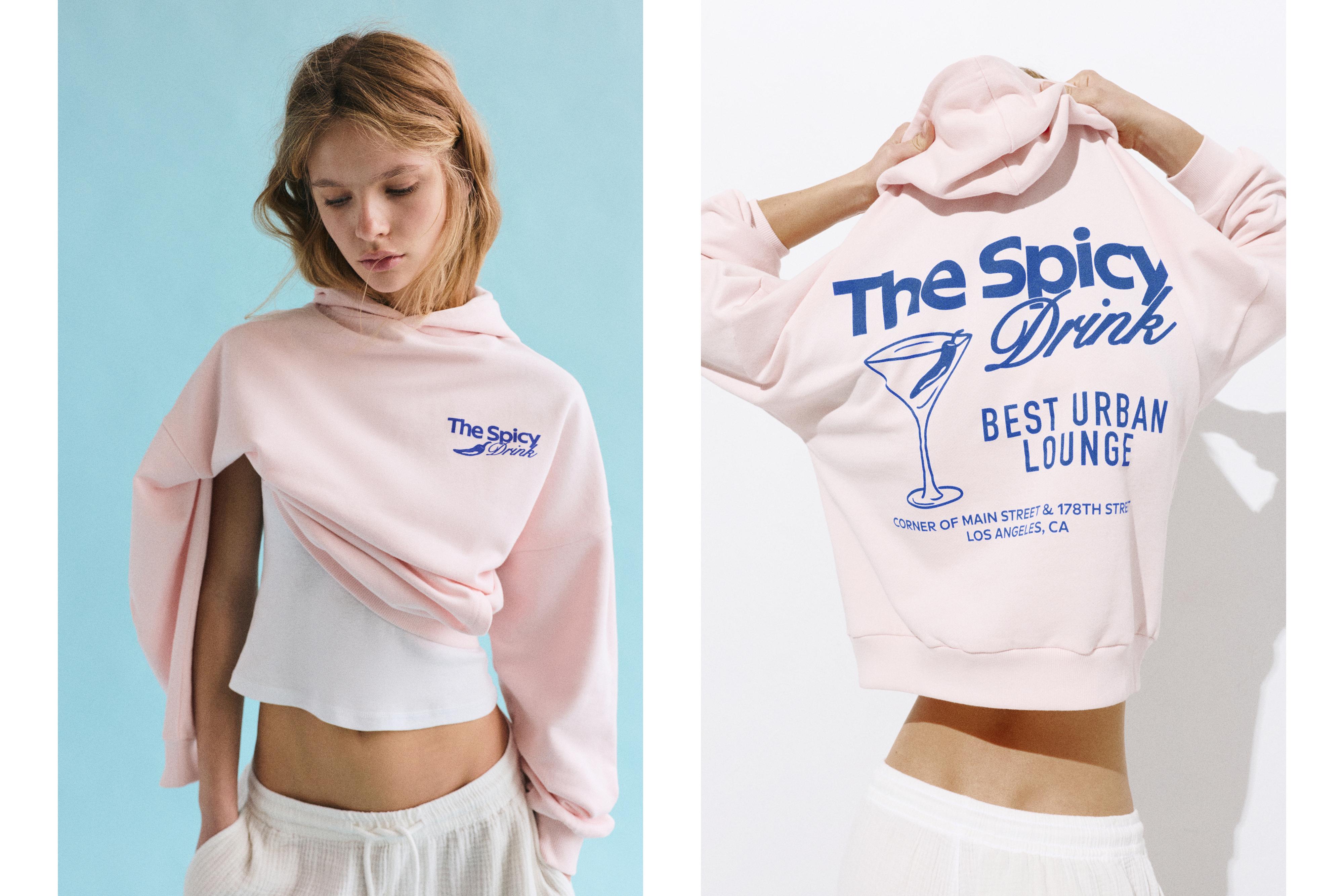 Graphic cup hoodie — Pale pink
