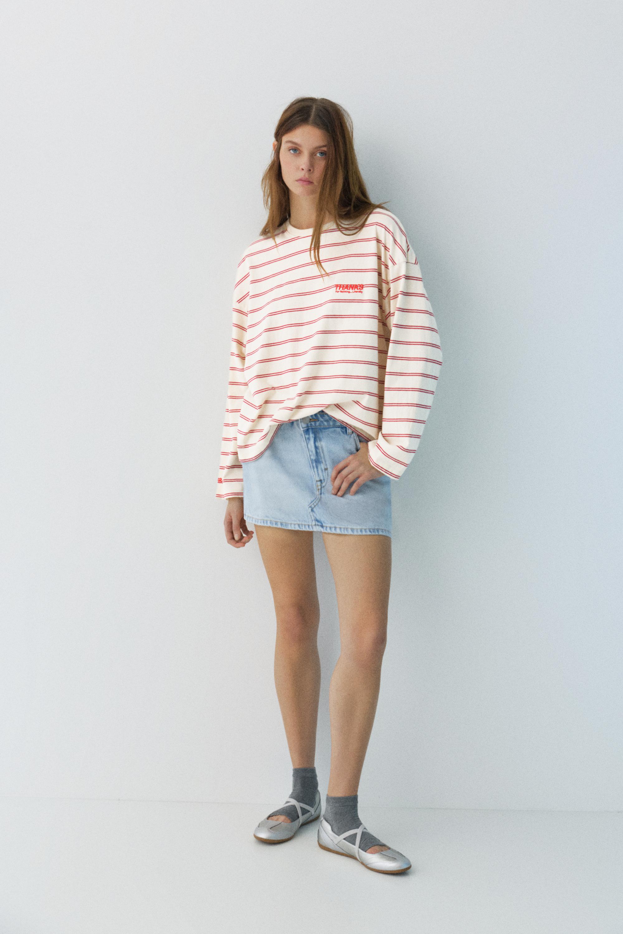 Çizgili ve yazılı t-shirt - Görsel 10