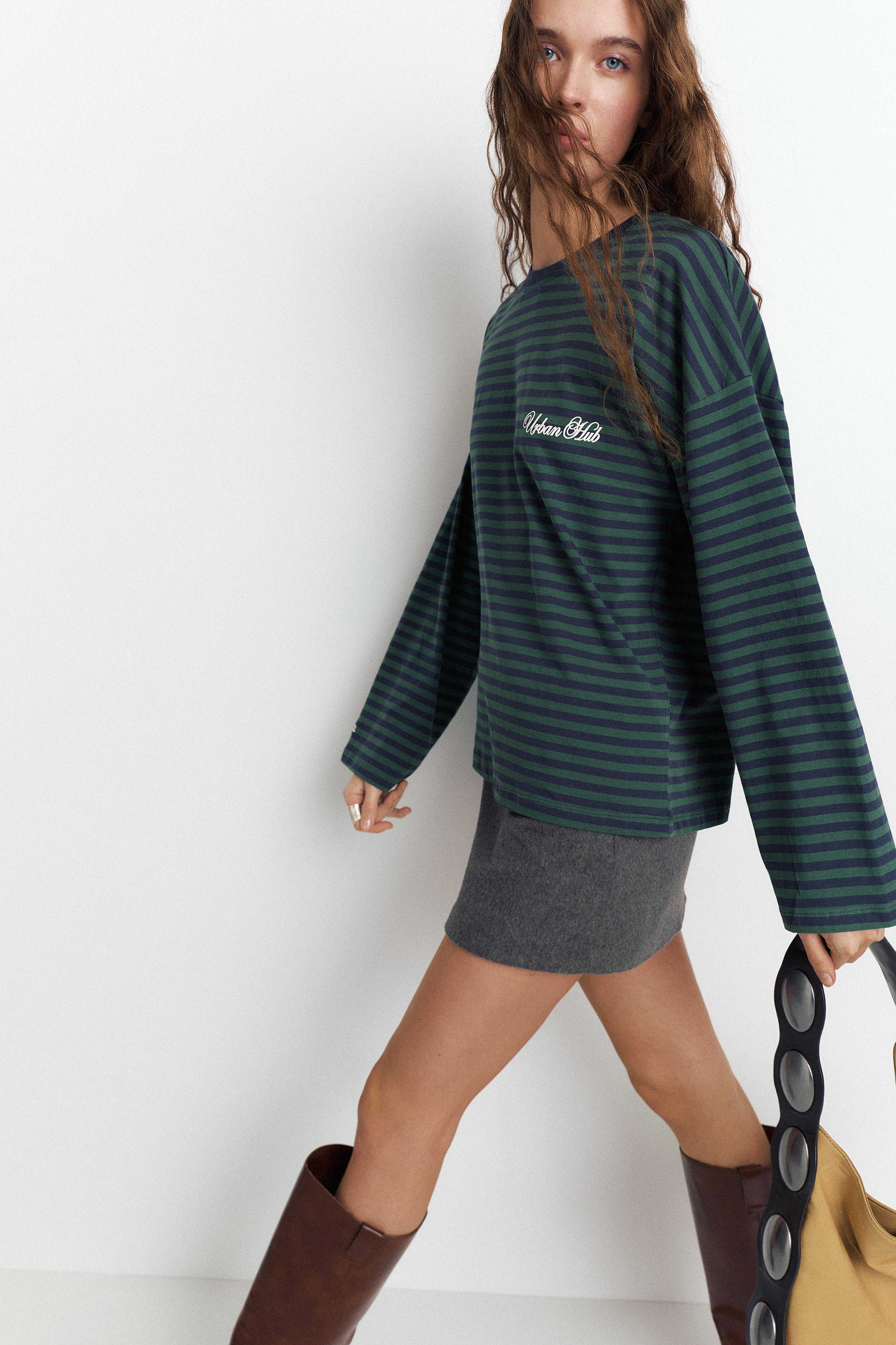 Yazılı çizgili uzun kollu t-shirt - Görsel 37