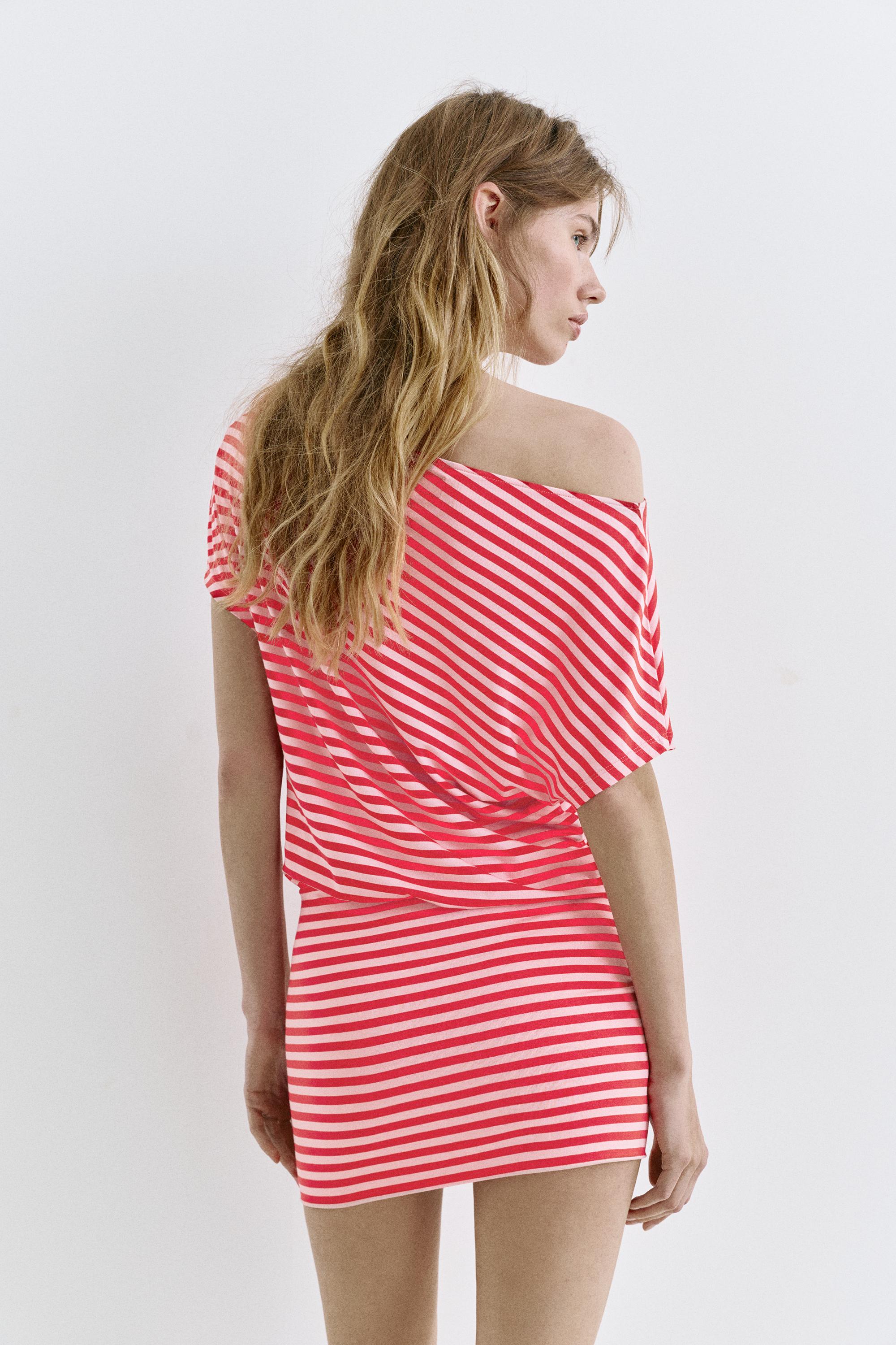Short asymmetric dress — Striped