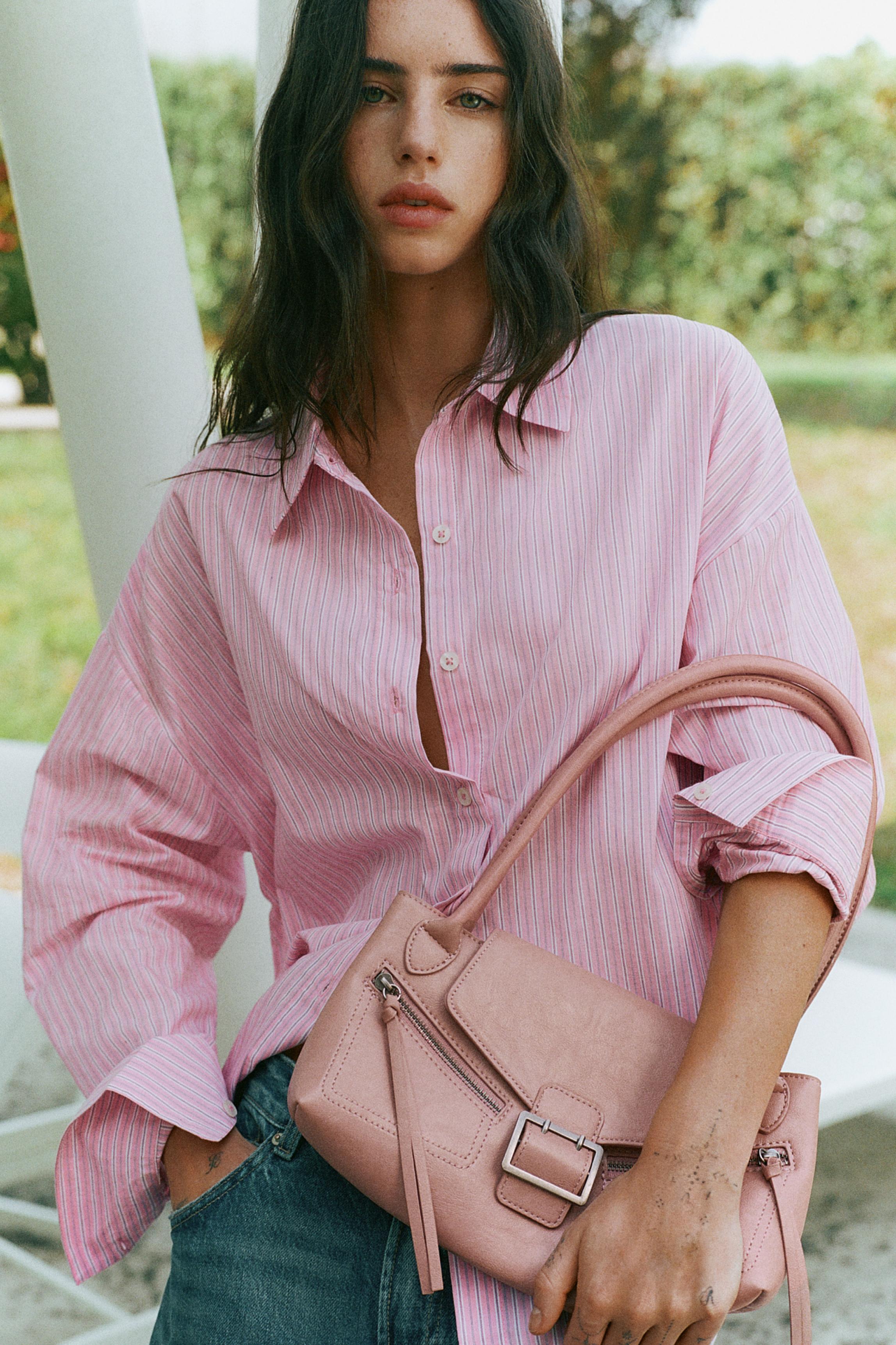 Buckle and zip shoulder bag — Pink