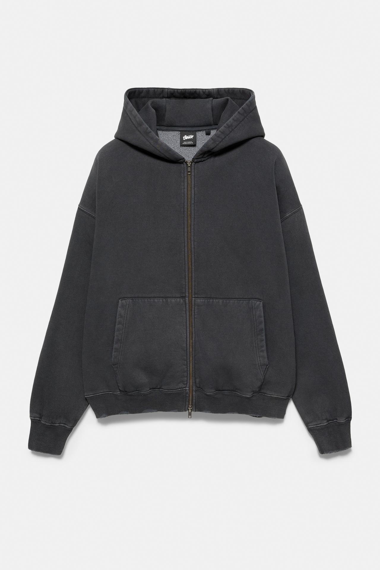 STWD hood zip-up sweatshirt — Black