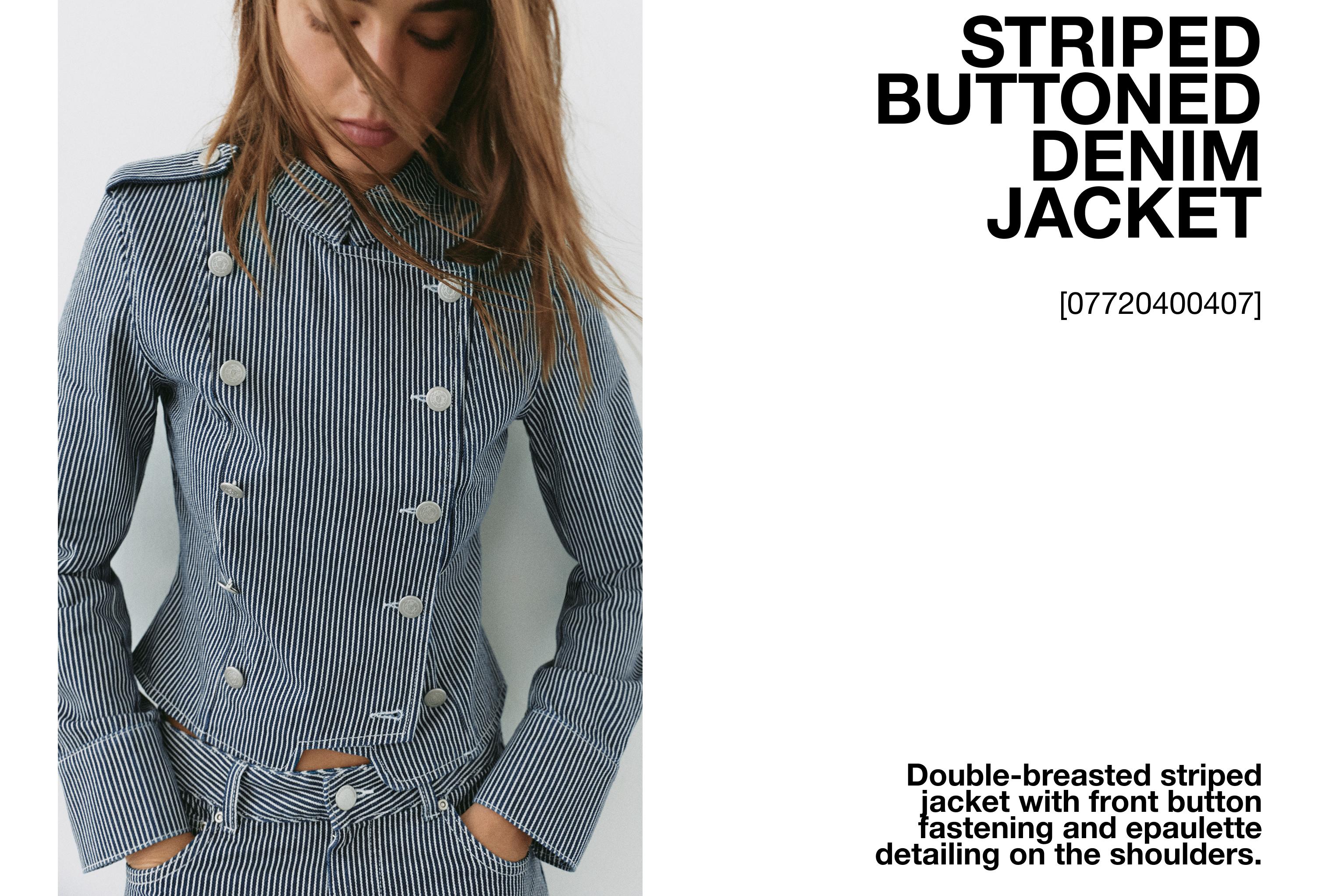 Striped buttoned denim jacket — Dark blue