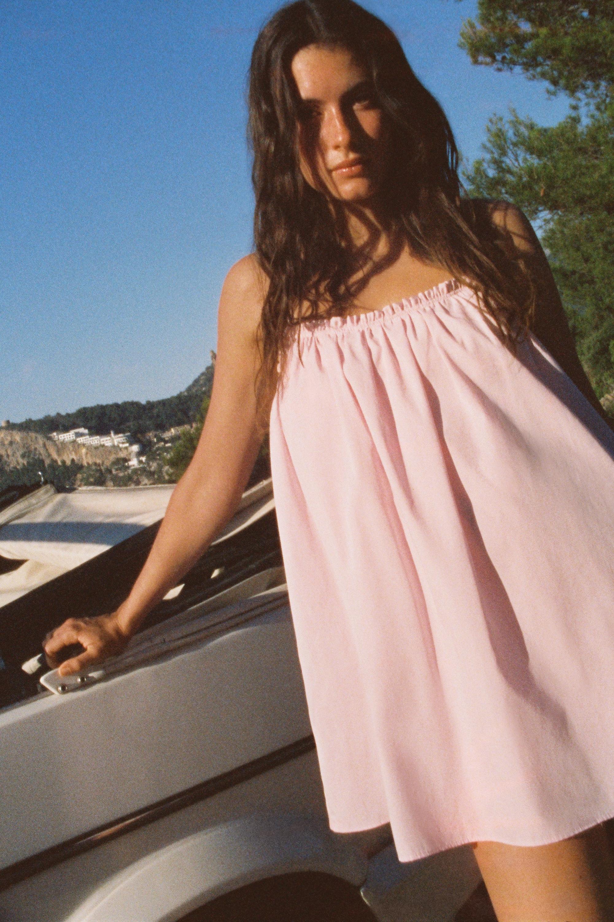 Strappy poplin mini dress — Pink