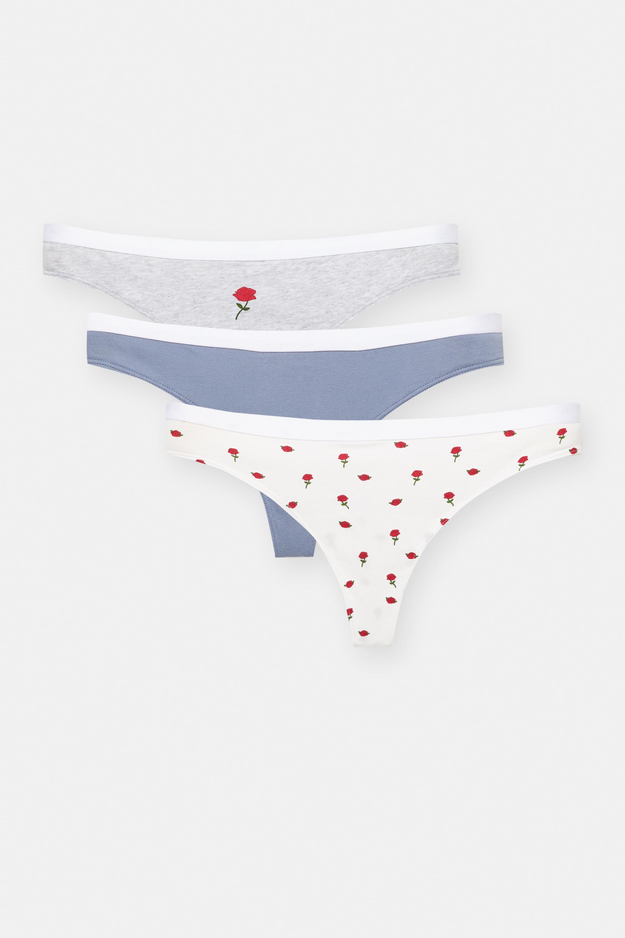 3er-Pack Tangas Mit Rosen