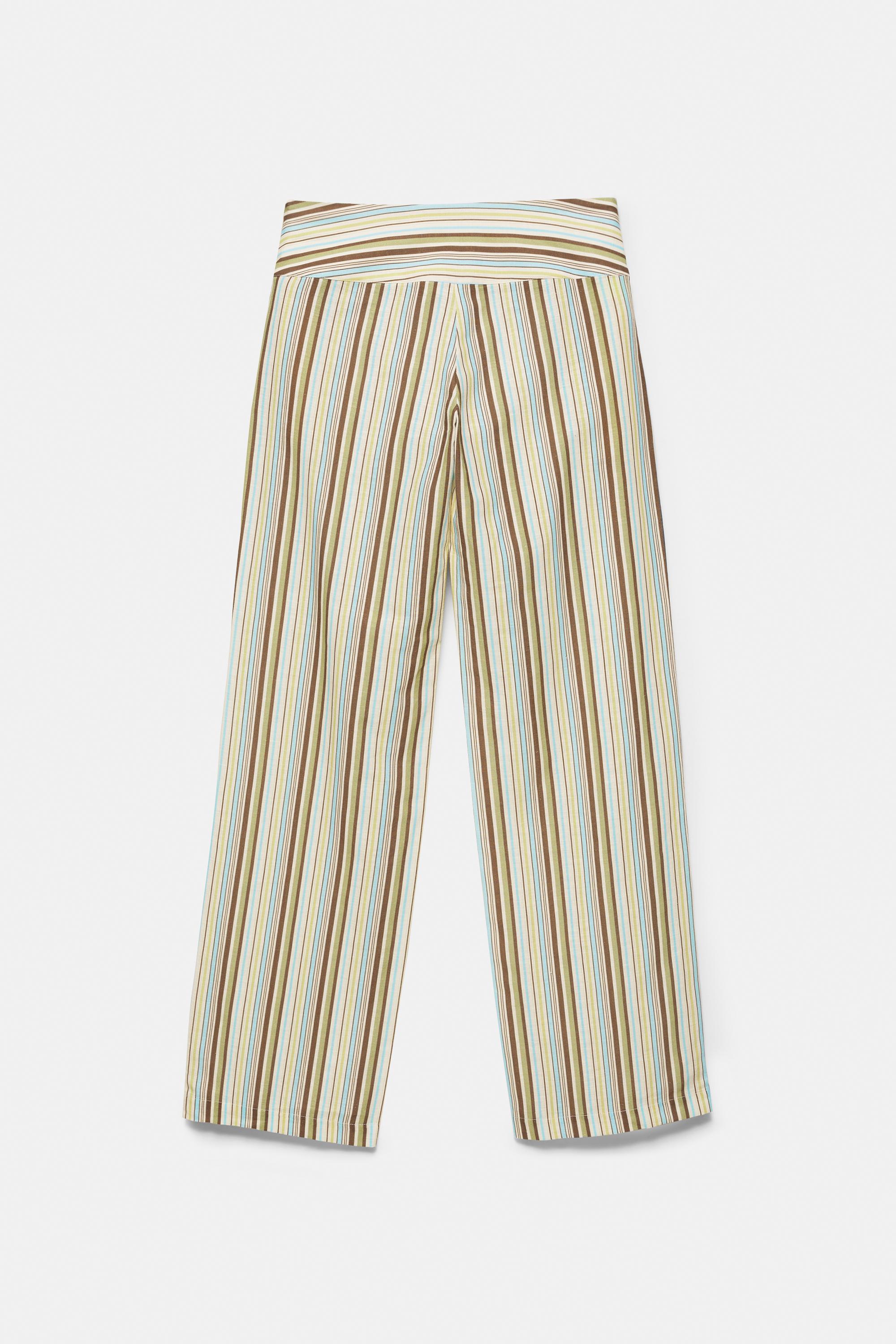 Striped tie-waist trousers — Green