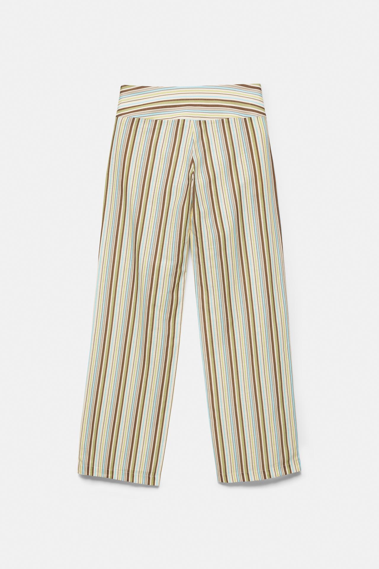 Striped tie-waist trousers — Green