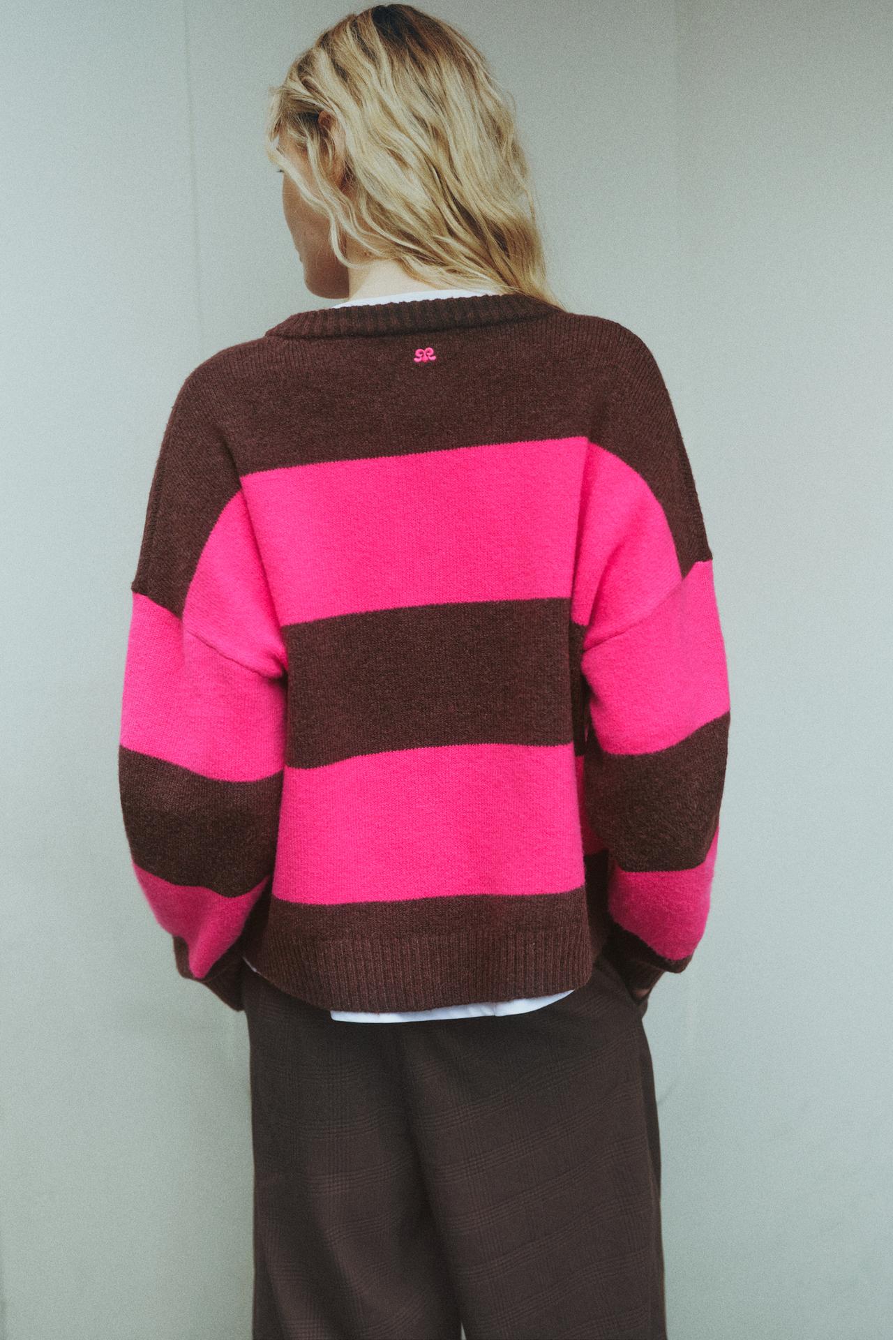 Button-up striped jumper — Dark brown