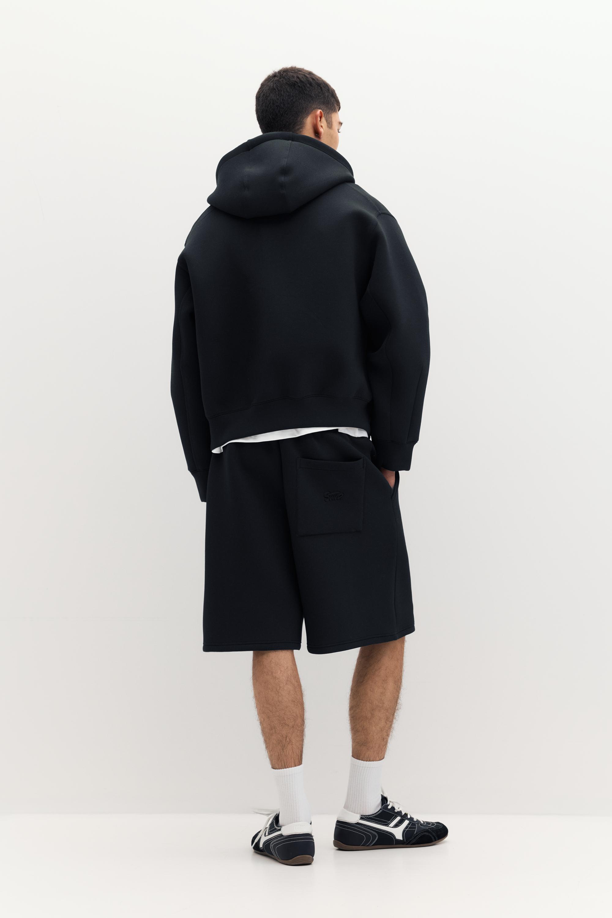 Neoprene-effect hoodie — Black