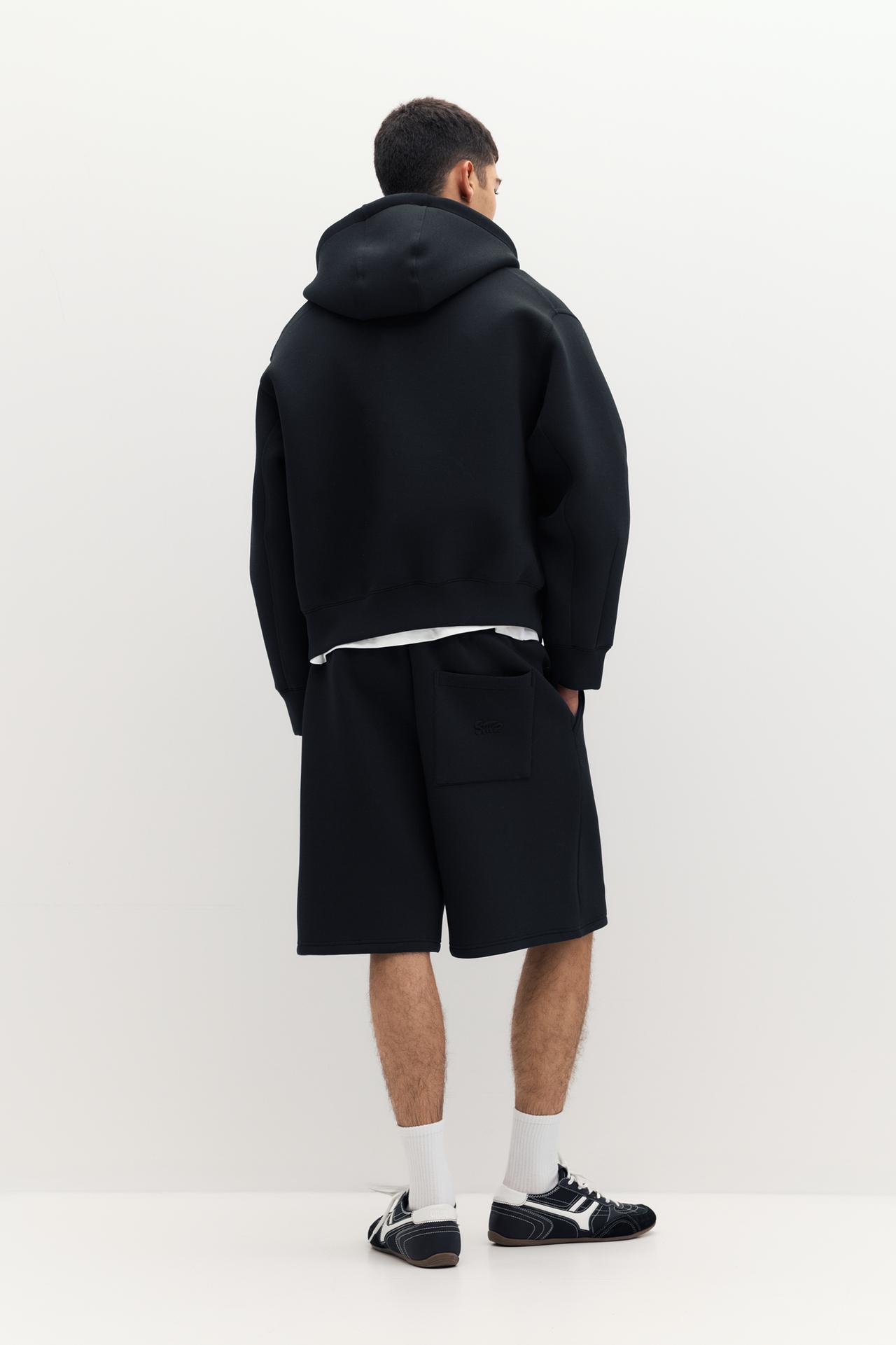 Neoprene-effect hoodie — Black