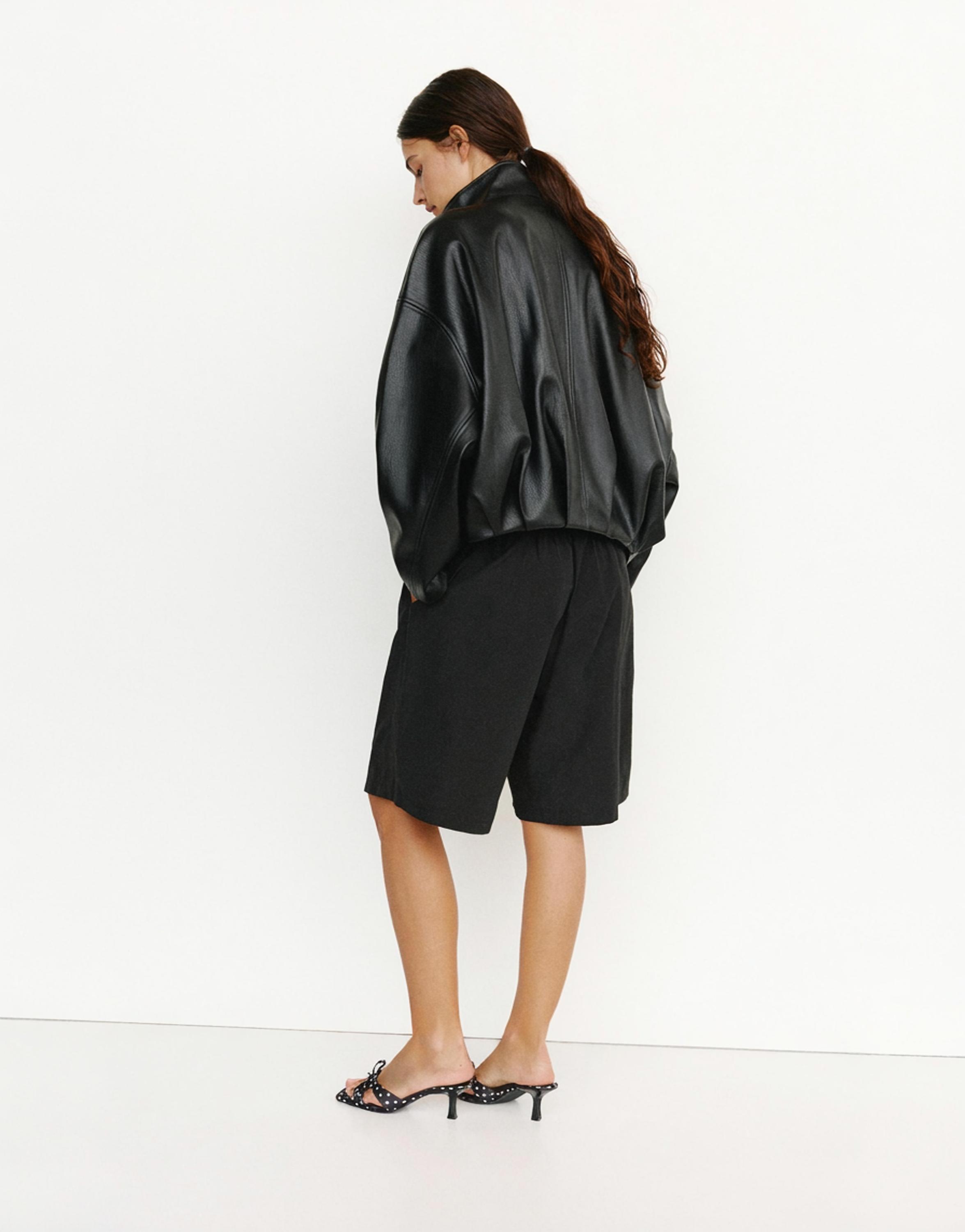 Leather effect balloon jacket — Black