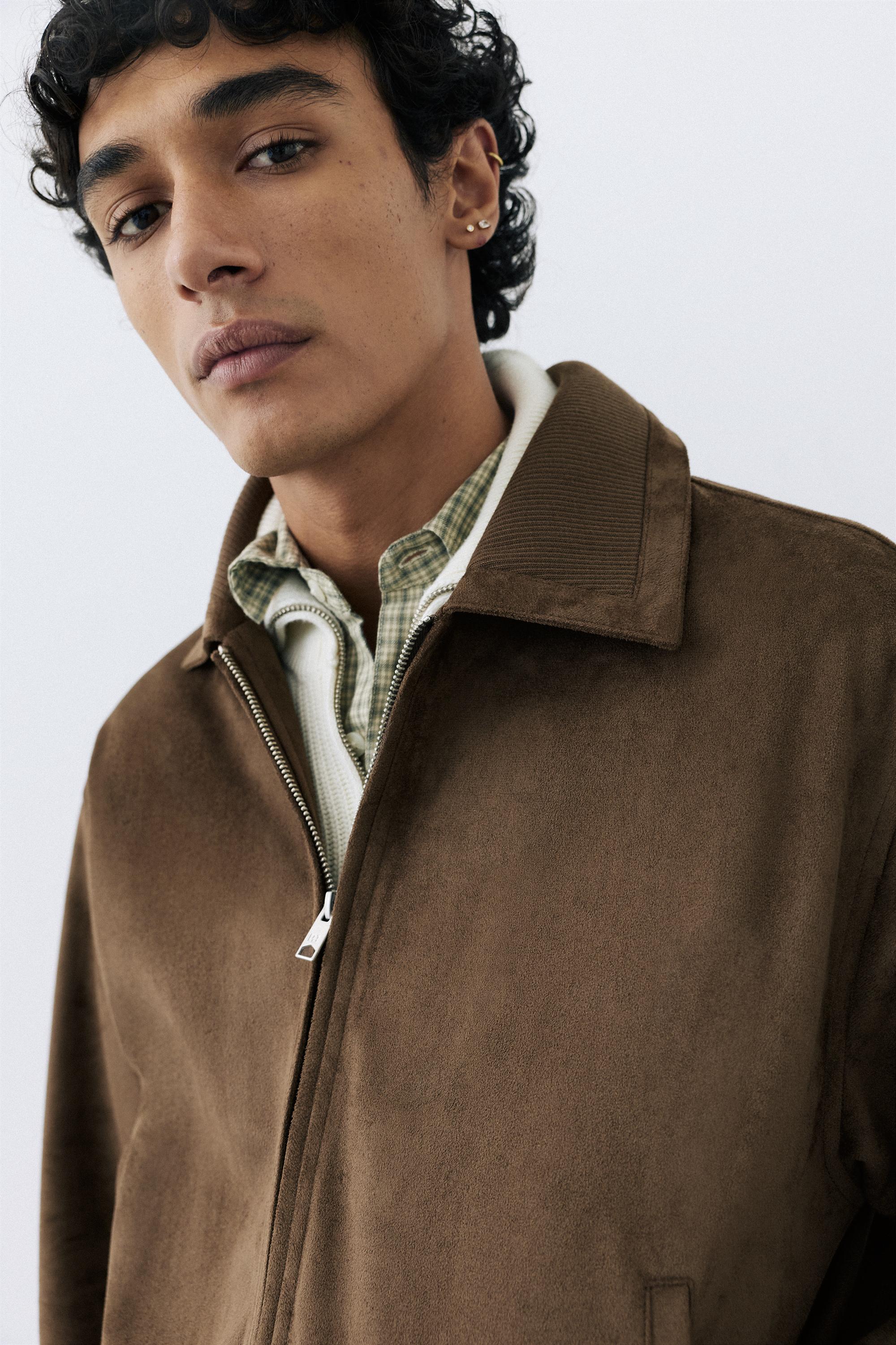 Faux suede jacket — Dark brown