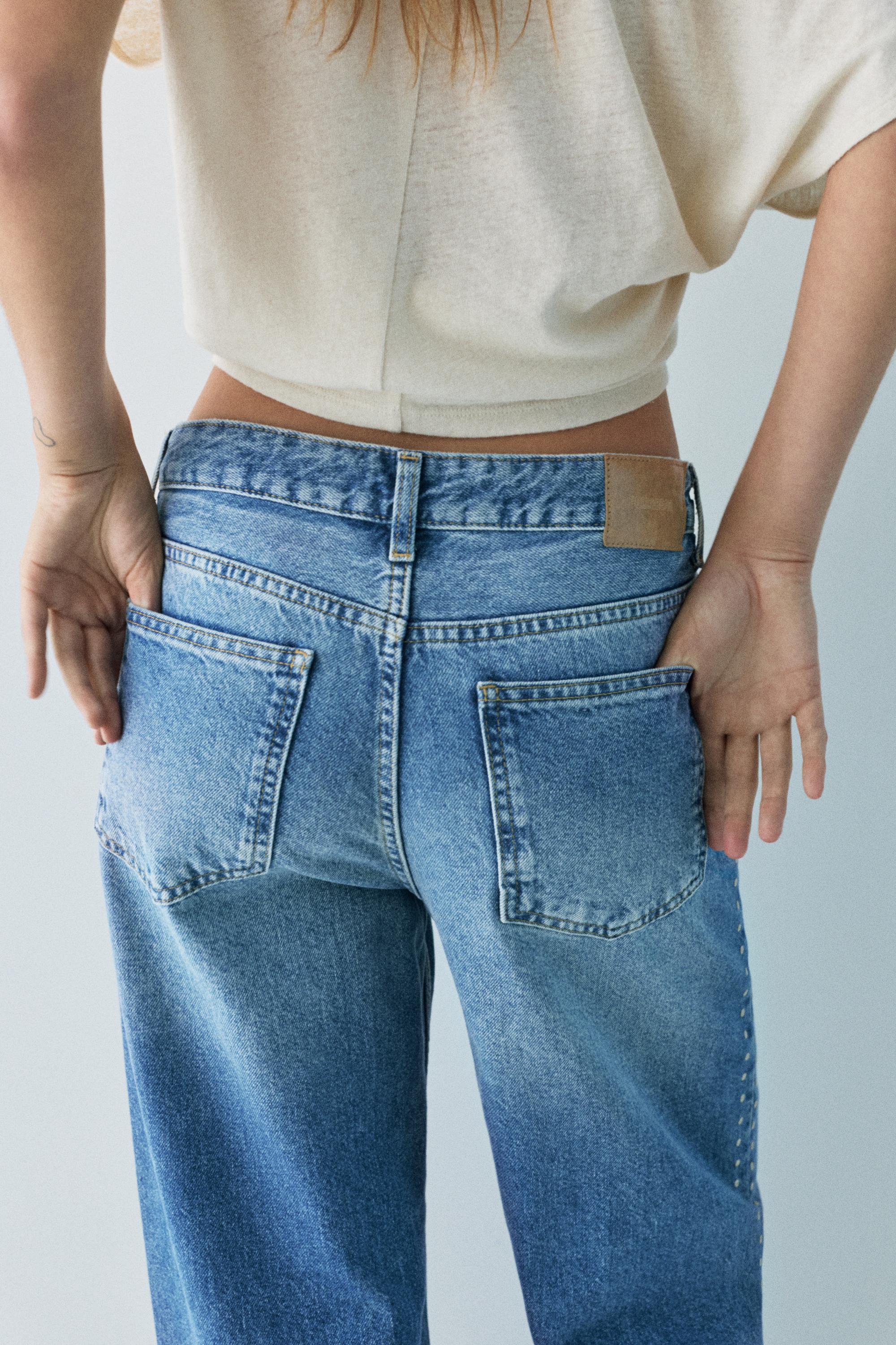 Wide-leg stud jeans — Medium blue