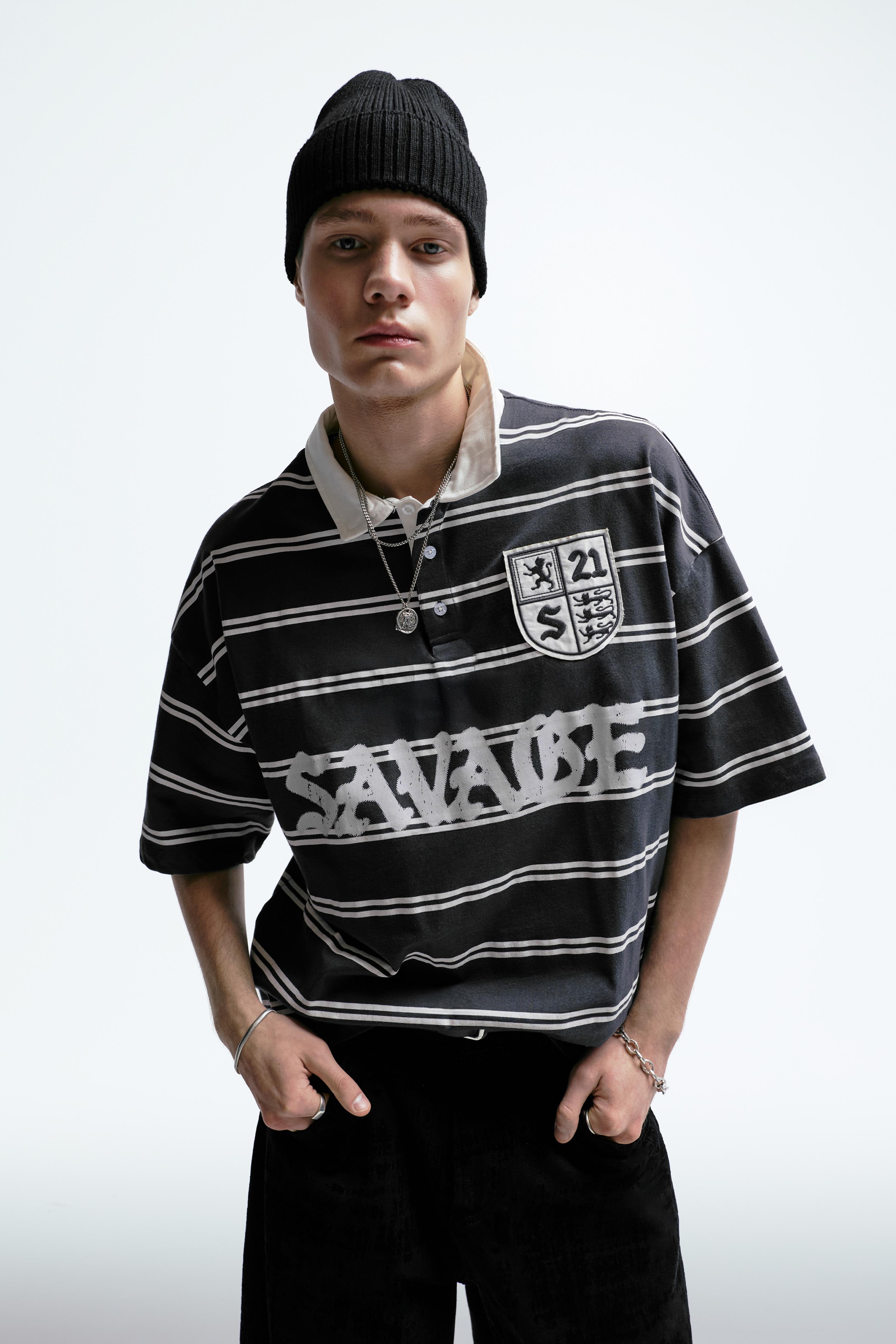 21 Savage çizgili polo t-shirt - Görsel 18