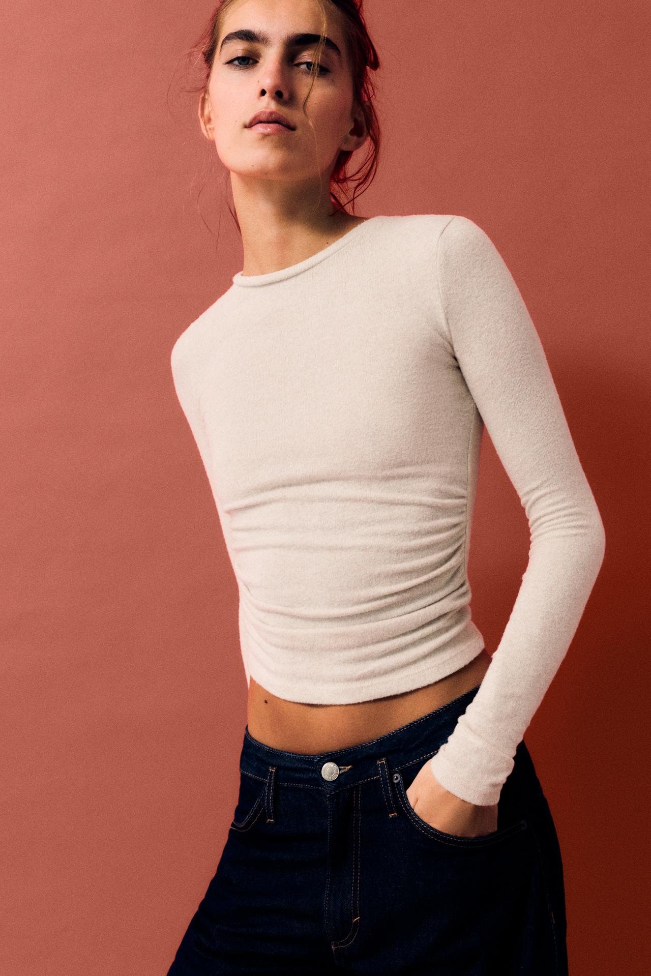 Soft touch gathered T-shirt — Ecru