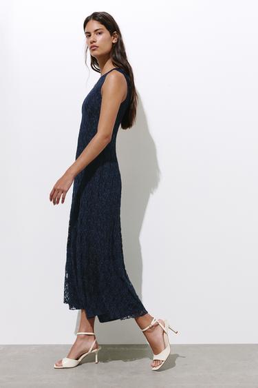 Fitted lace midi dress — Navy 1