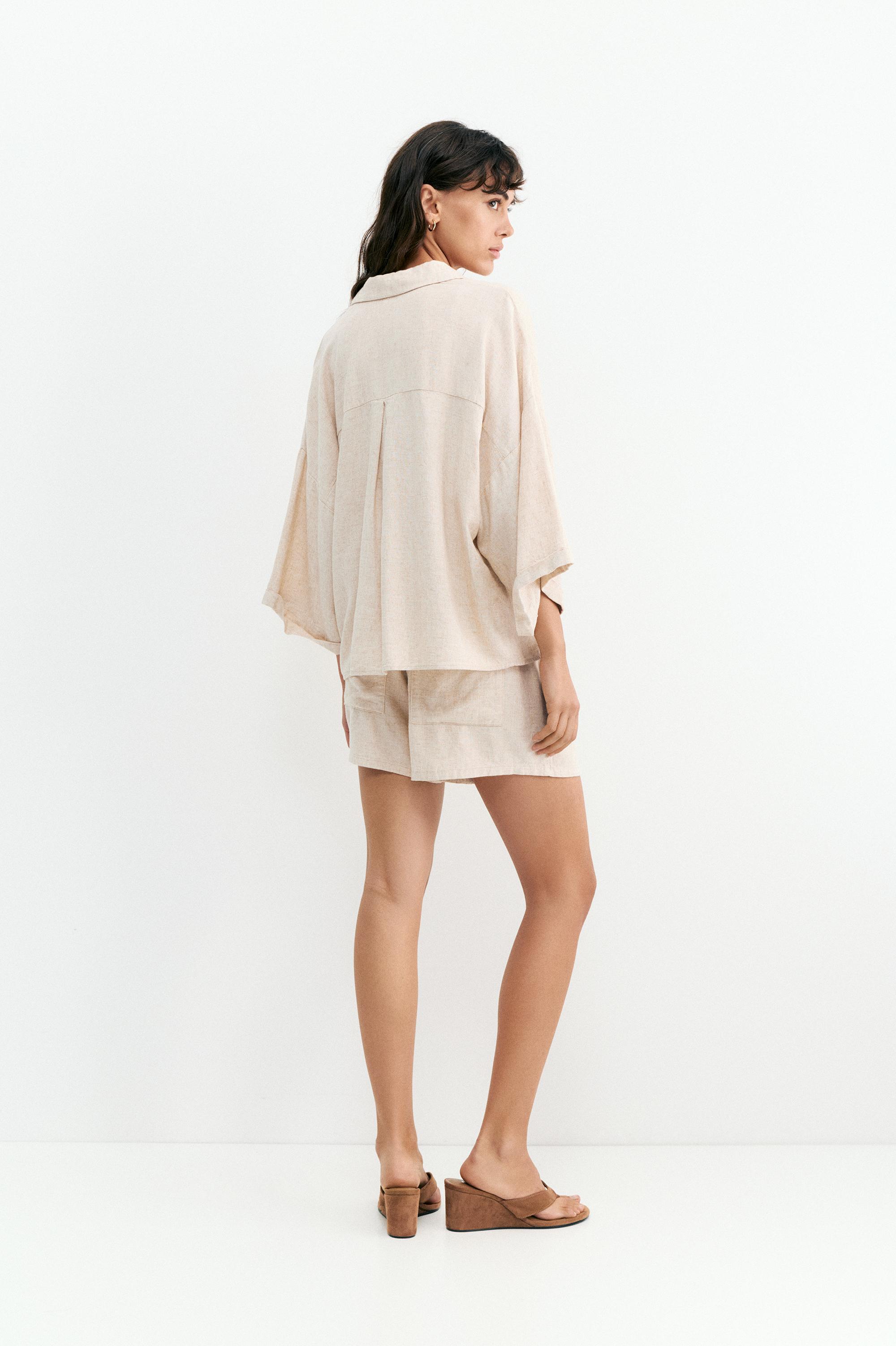 Linen blend shirt — Beige