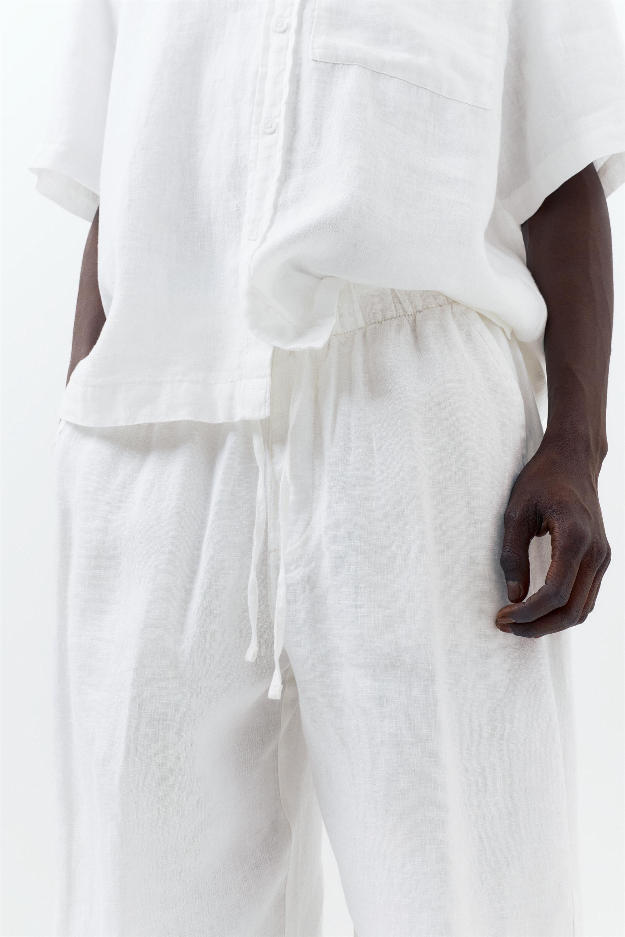 100% linen jogger trousers — White
